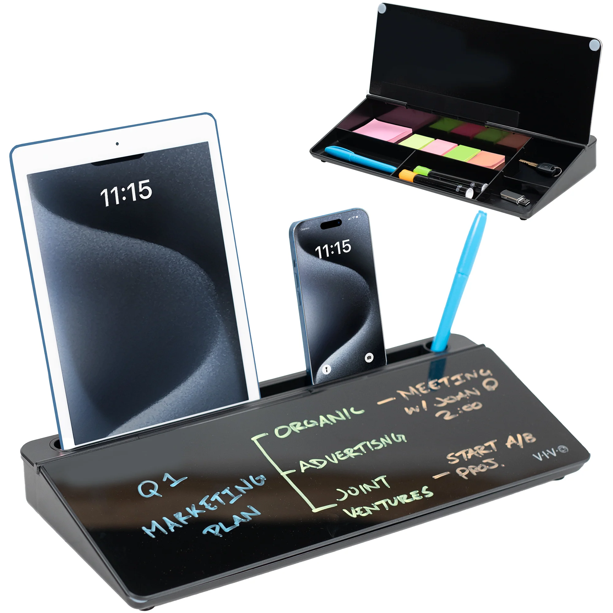 Glass 16" x 7" Desktop Whiteboard with Storage - Image 12