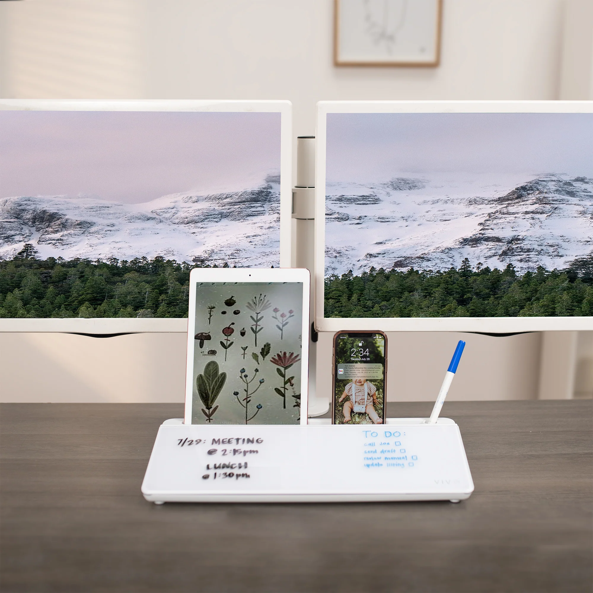 Glass 16" x 7" Desktop Whiteboard with Storage - Image 8