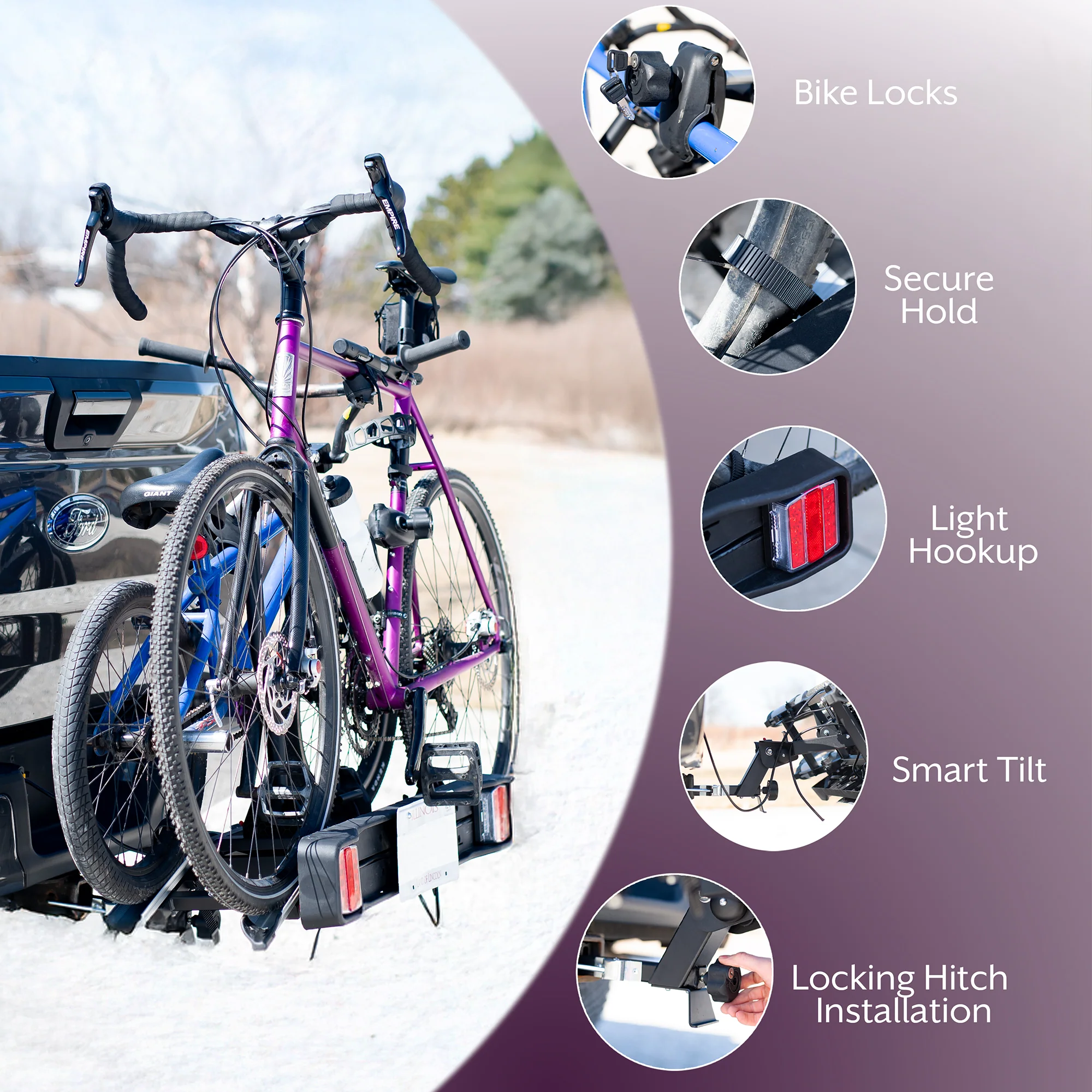 Life Finds by VIVO Hitch Bike Rack with Taillights and License Plate Holder - Image 2