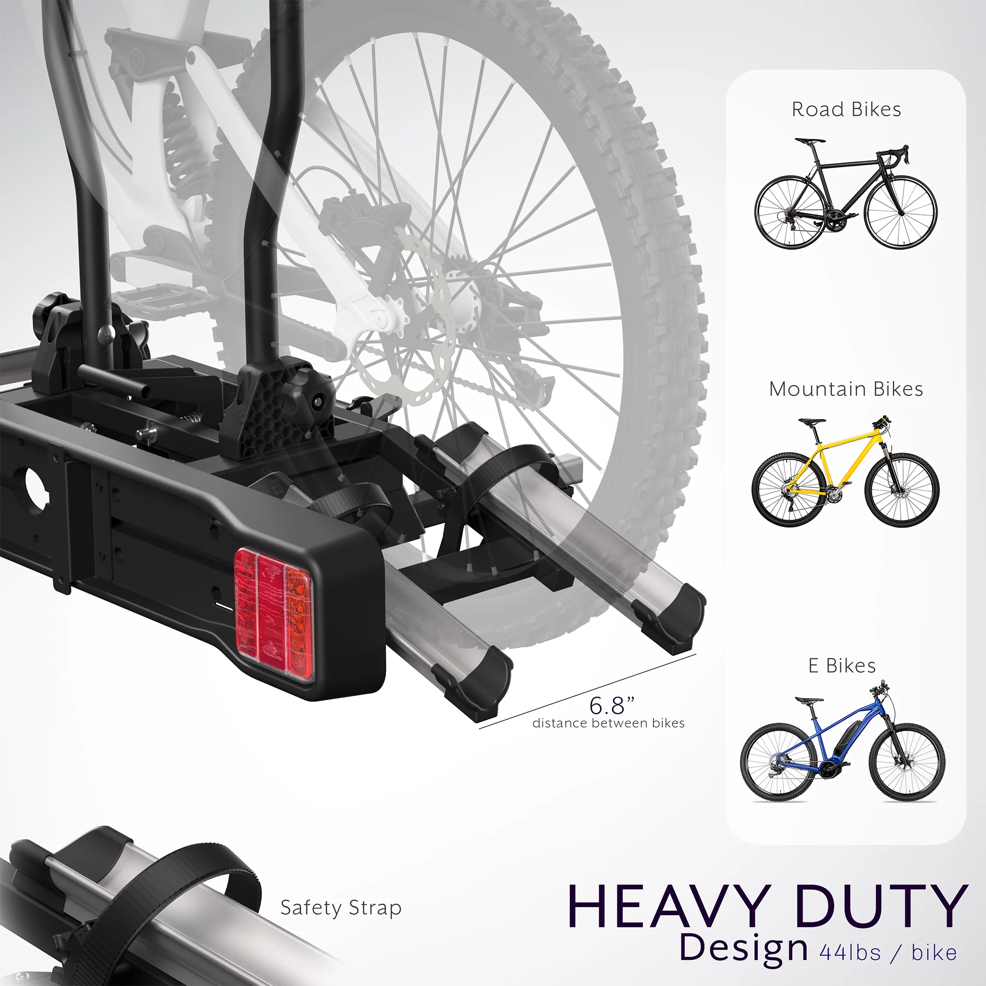 Life Finds by VIVO Hitch Bike Rack with Taillights and License Plate Holder - Image 4