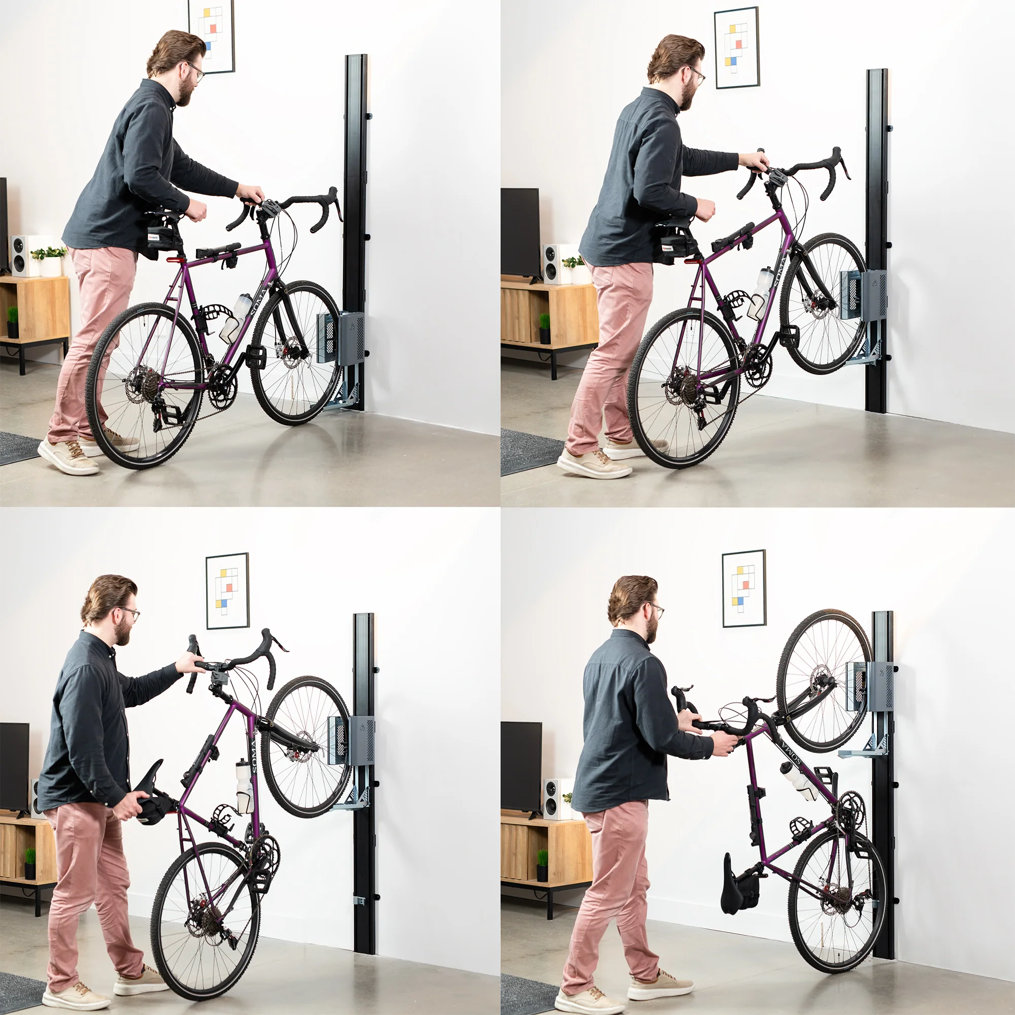 Life Finds by VIVO Vertical Wall Mounted Bike Rack with Mechanical Lift - Image 5