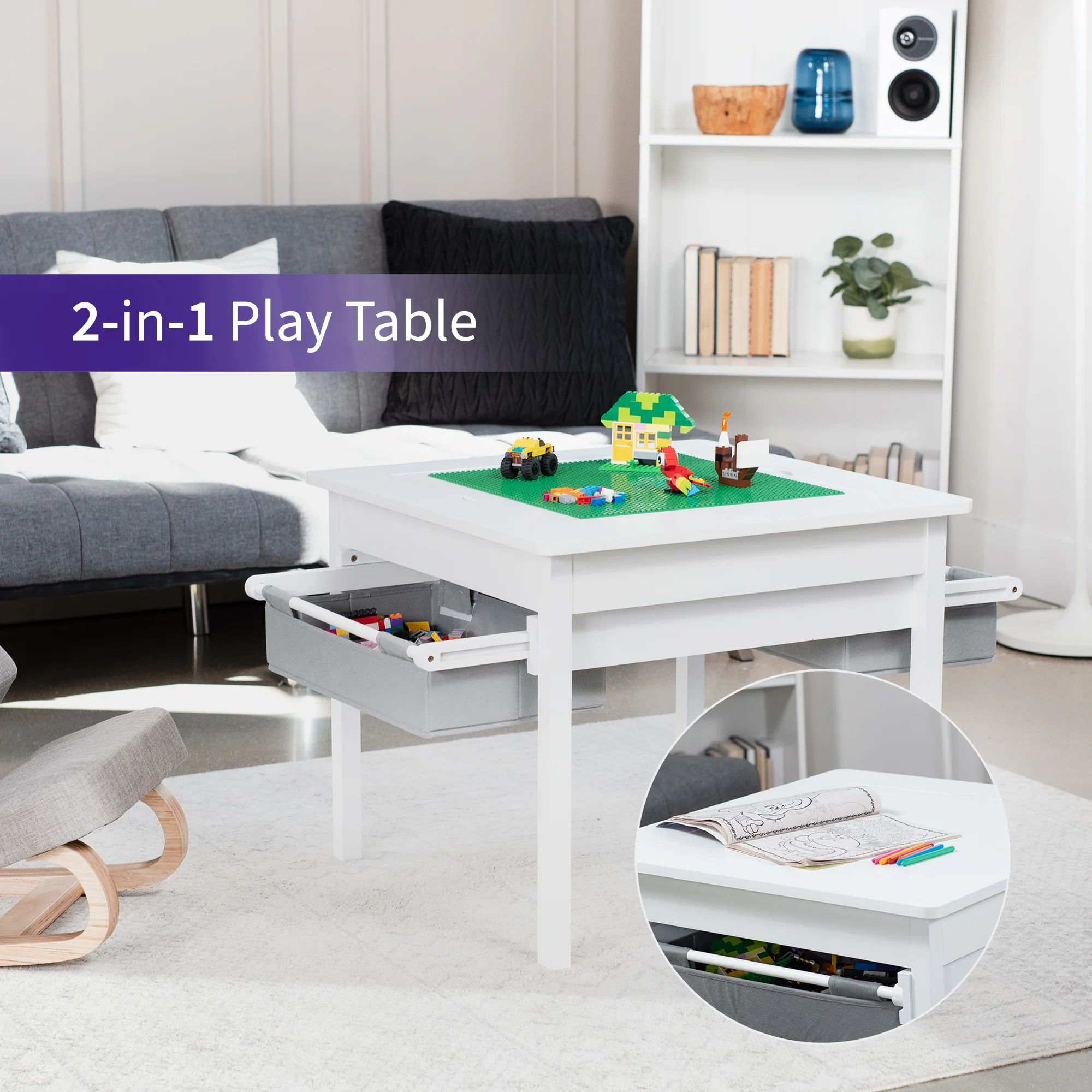 Life Finds by VIVO Table with Built-in Storage Designed for Lego Bricks - Image 9