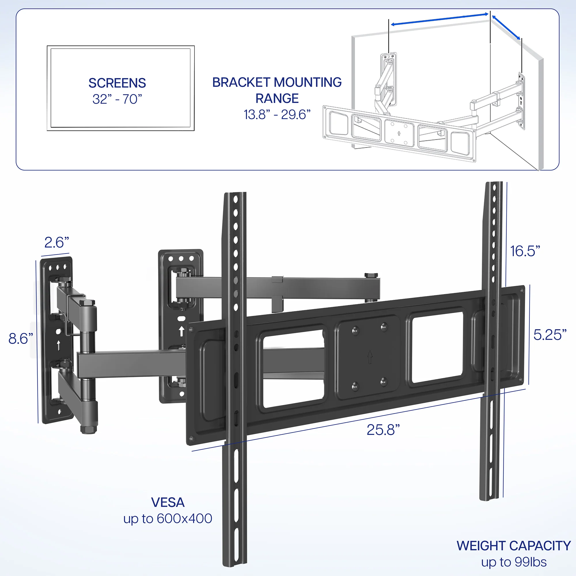 Corner Wall Mount for 32" to 70" TVs - Image 3