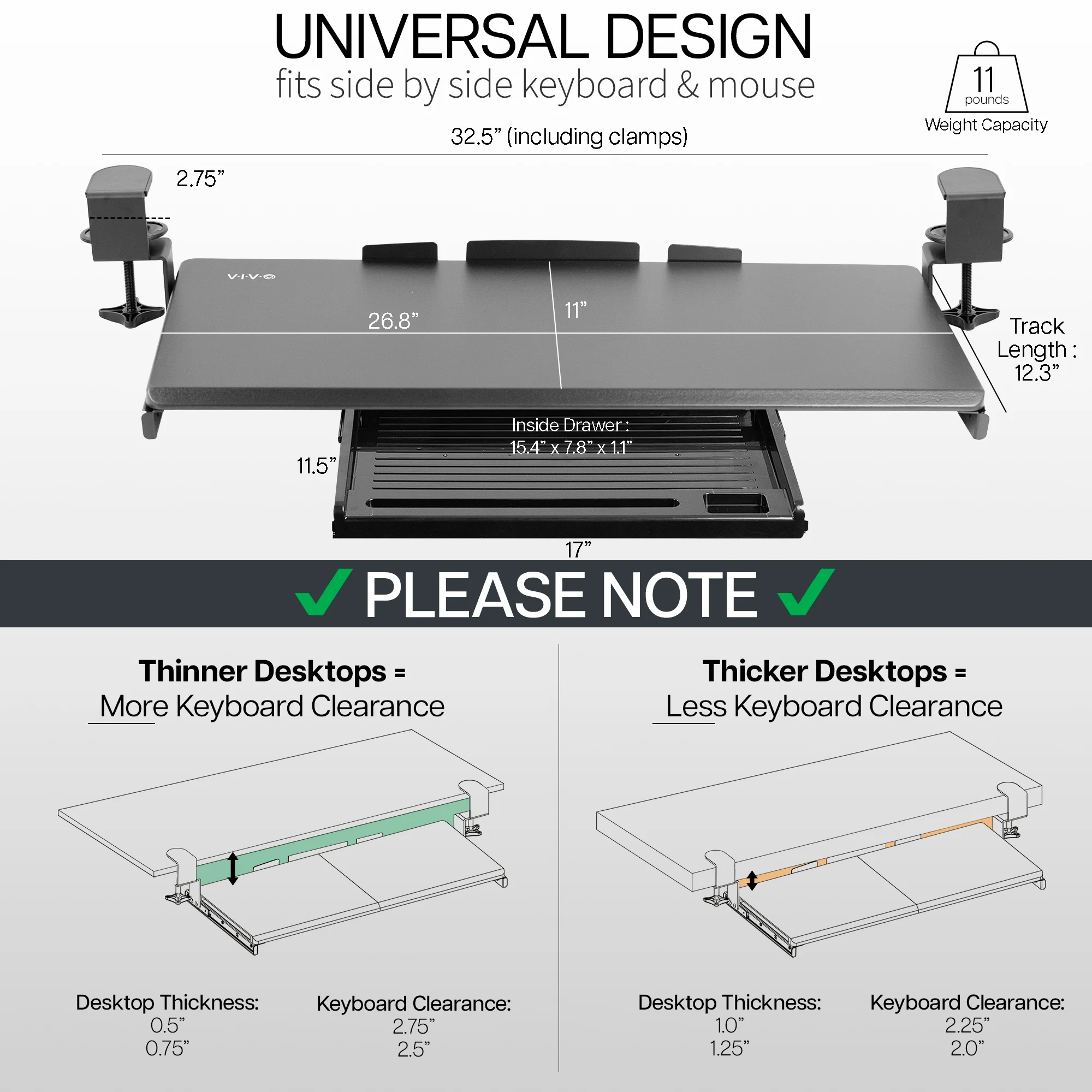 Clamp-on Keyboard Tray with Pencil Drawer - Image 3