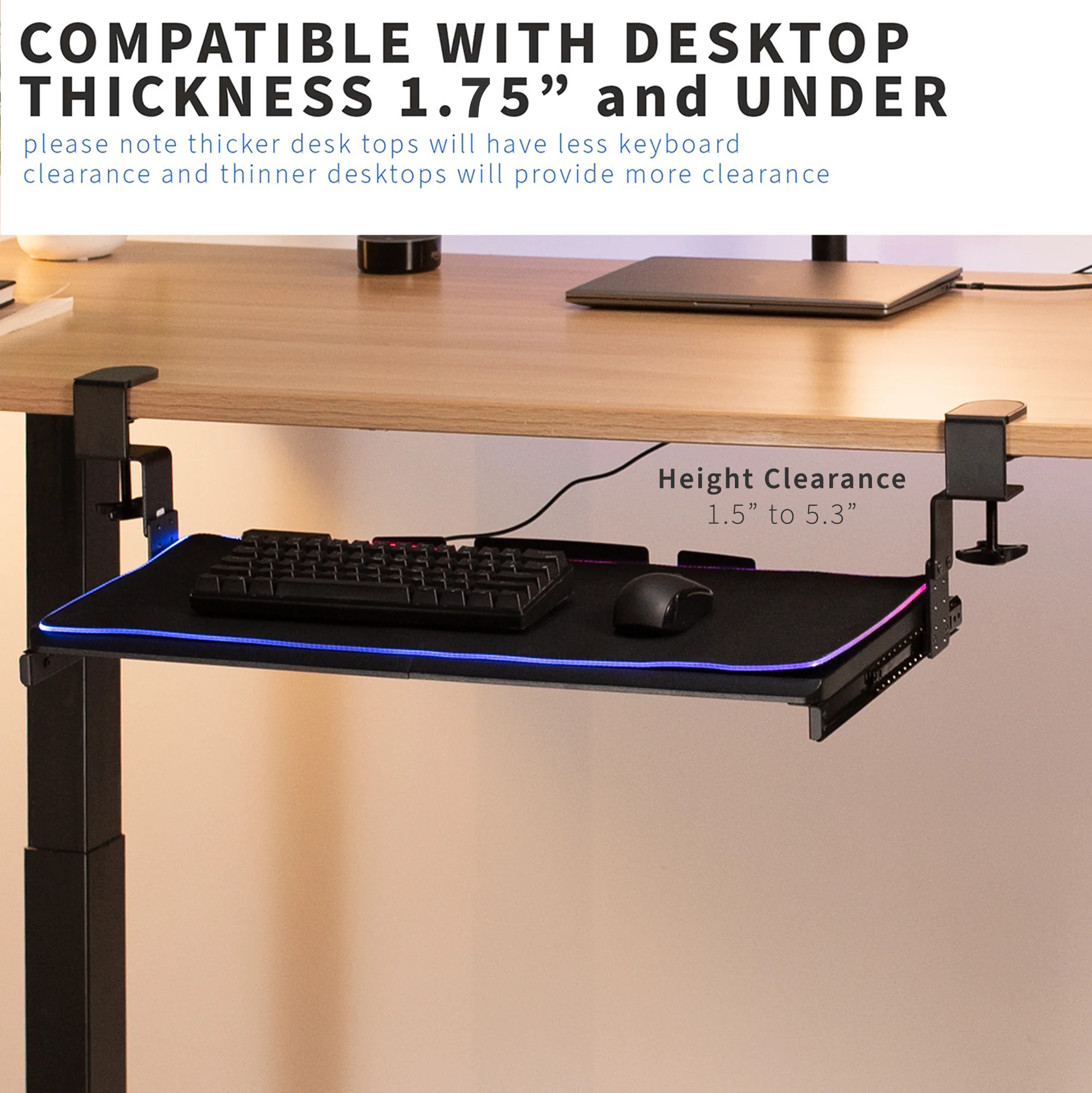 Clamp-on Height Adjustable Keyboard Tray with RGB Pad - Image 5