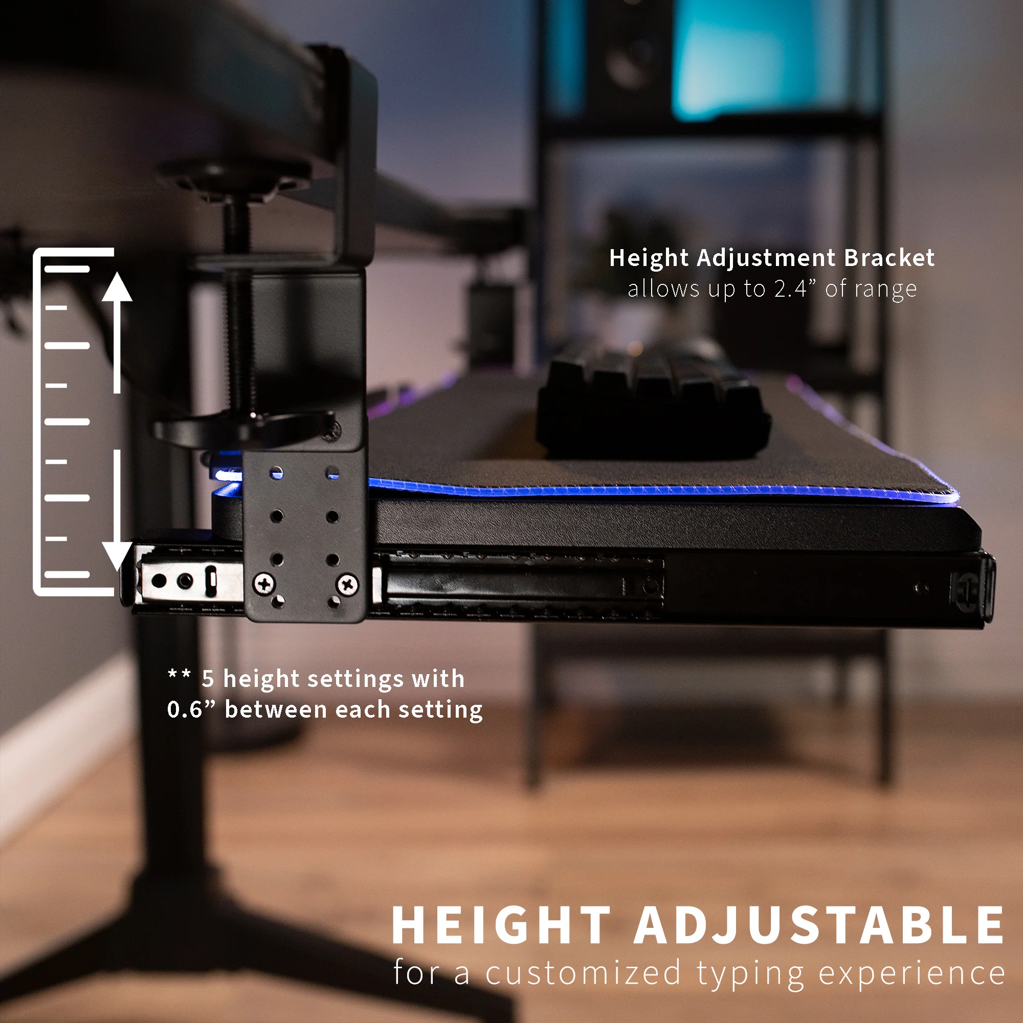 Clamp-on Height Adjustable Keyboard Tray with RGB Pad - Image 6