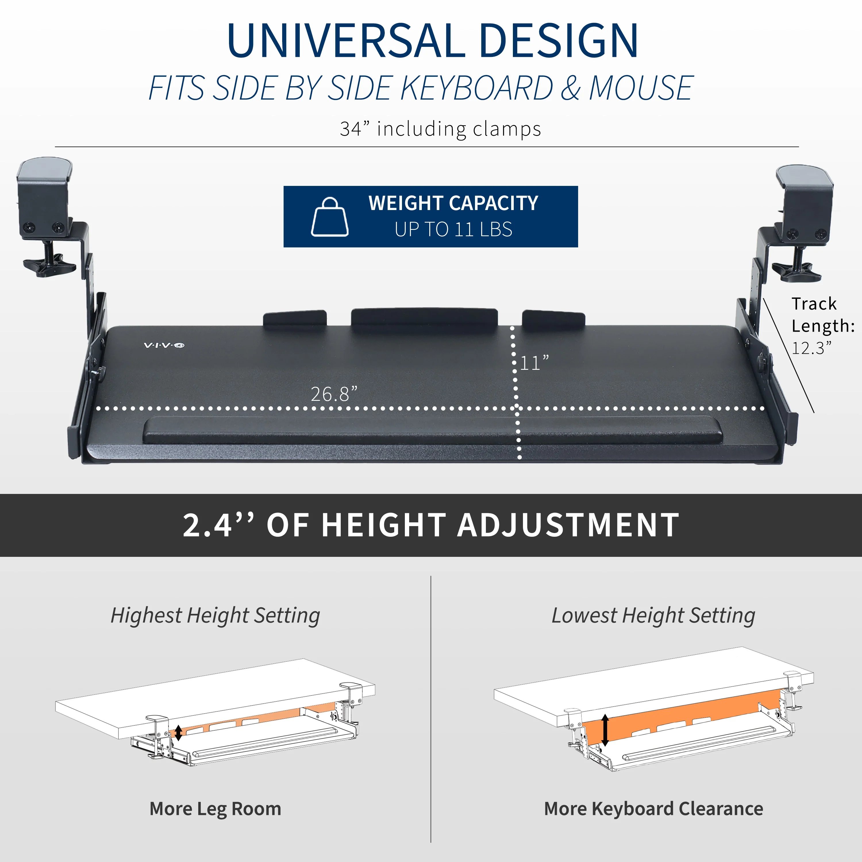 Clamp-on Height Adjustable Tilting Keyboard Tray - Image 5