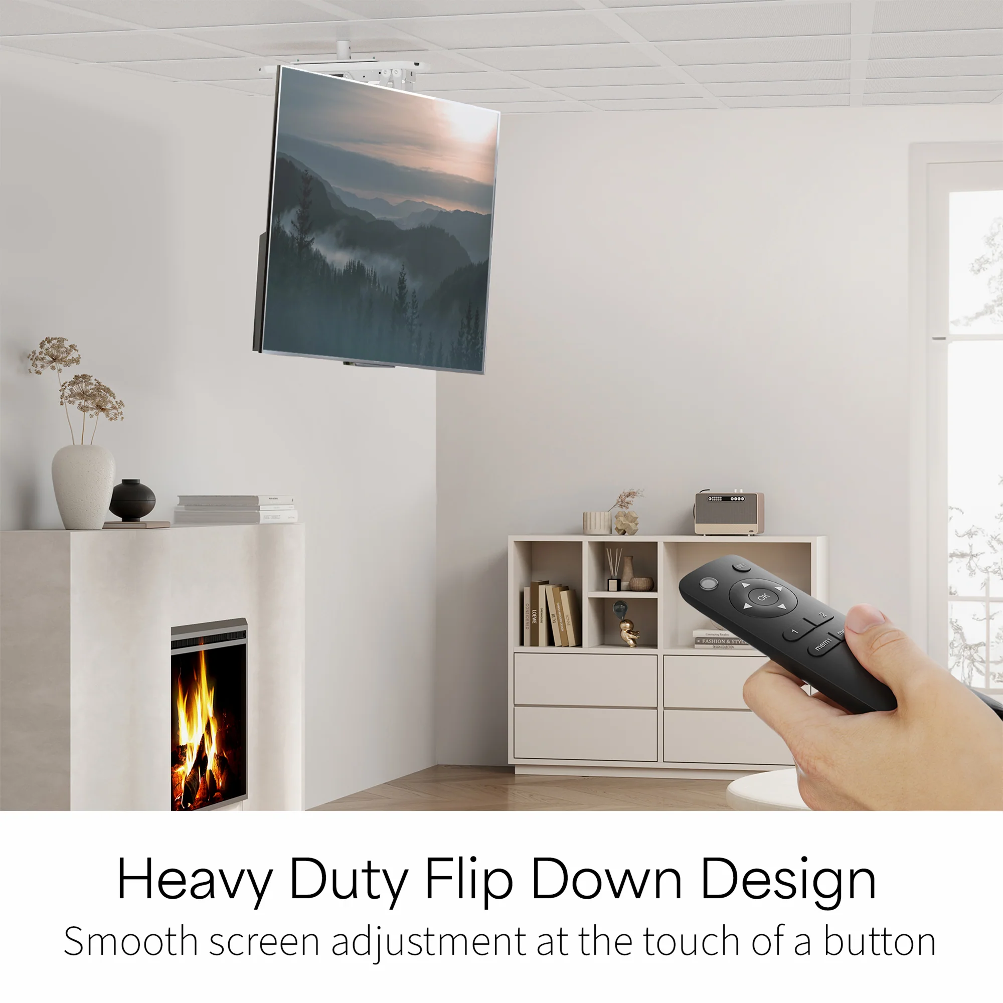 White Electric Flip Down Drop Ceiling TV Mount - Image 8