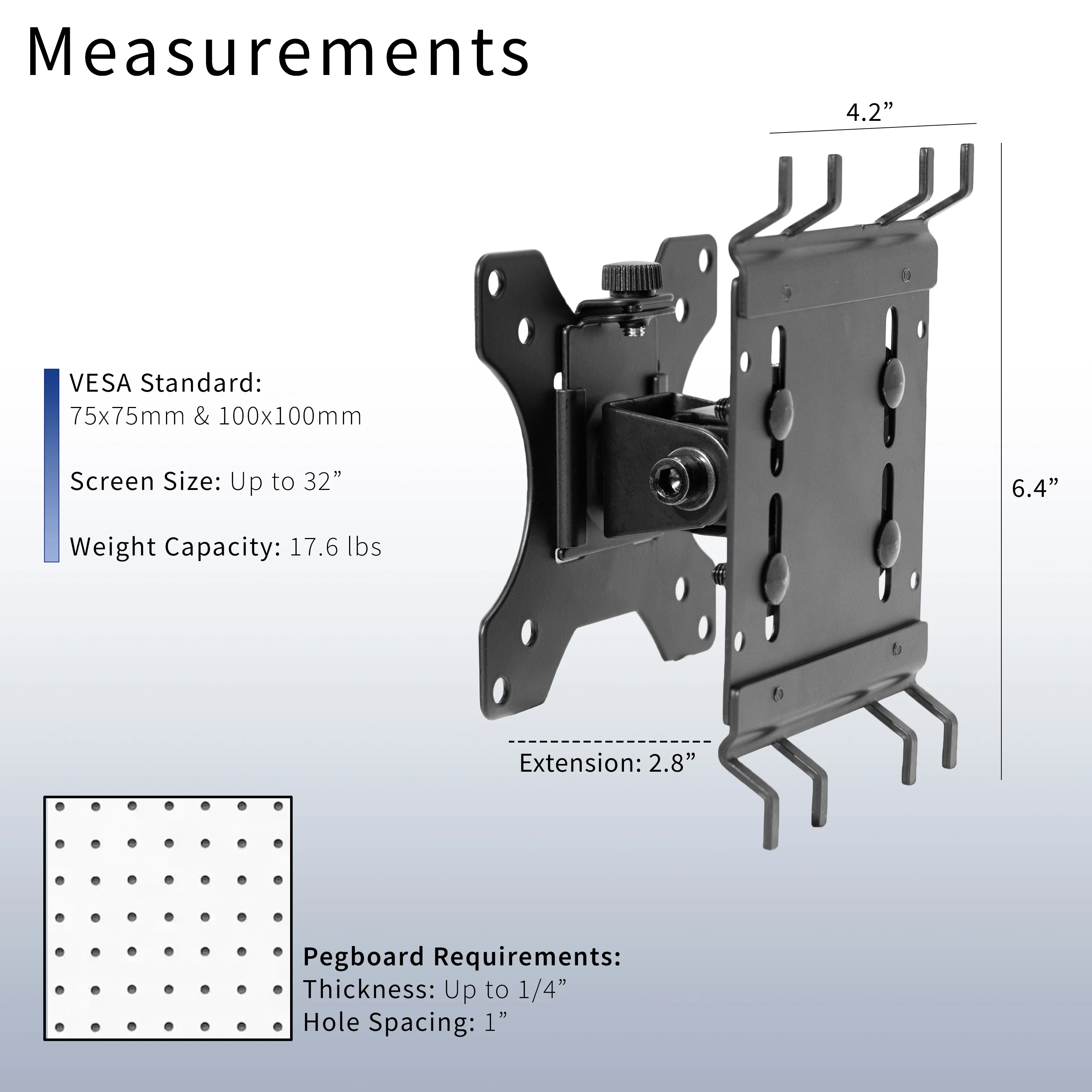 Single Monitor Pegboard Panel Mount - Image 3