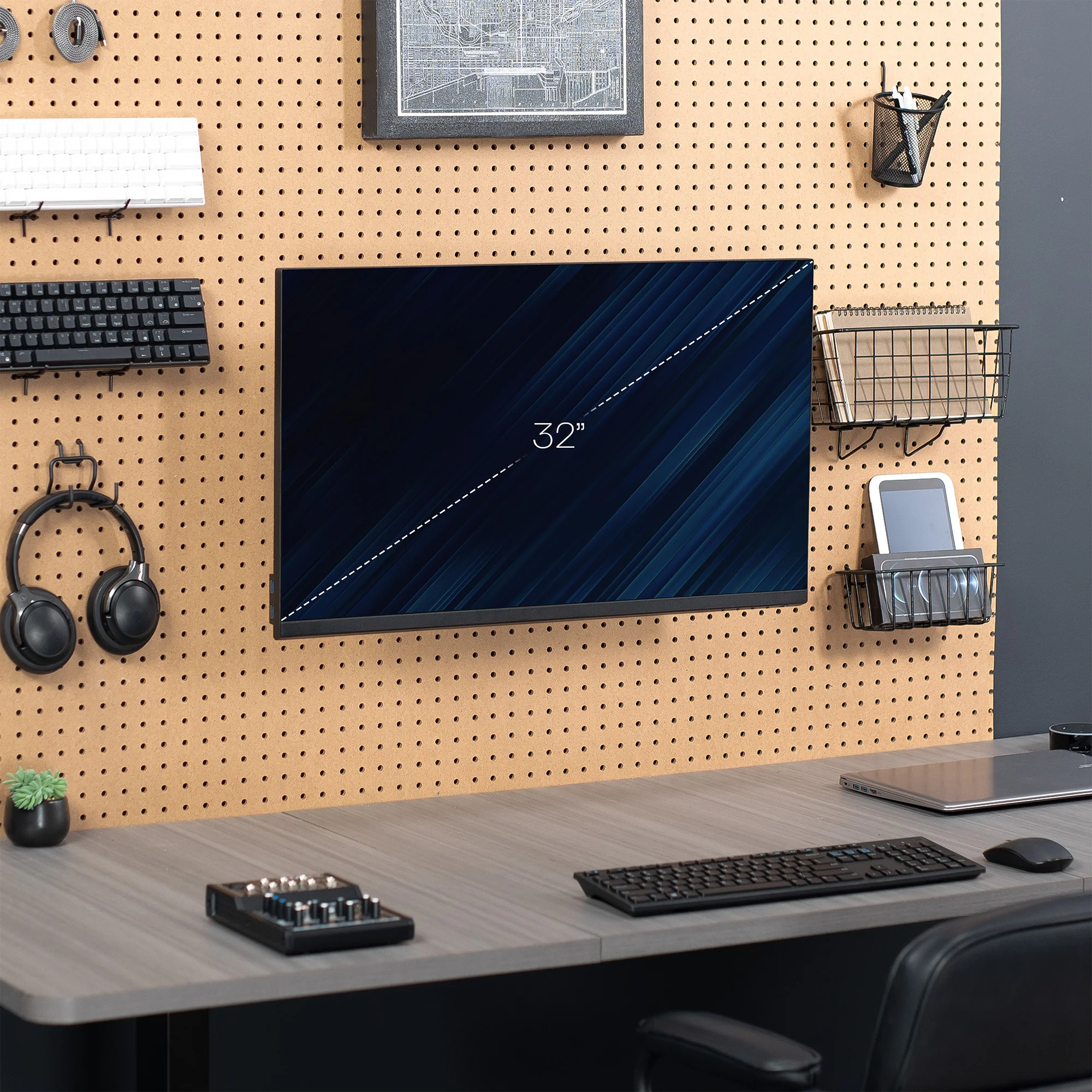 Single Monitor Pegboard Panel Mount with Arm - Image 2