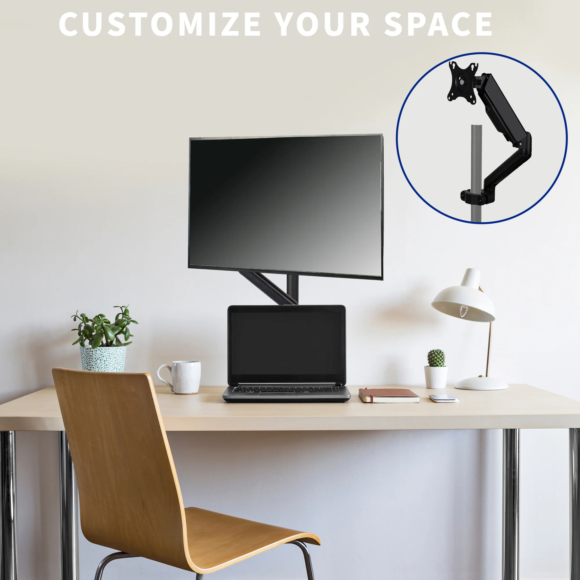 Pole Mount Pneumatic Monitor Arm for VESA 75x75mm and 100x100mm - Image 2