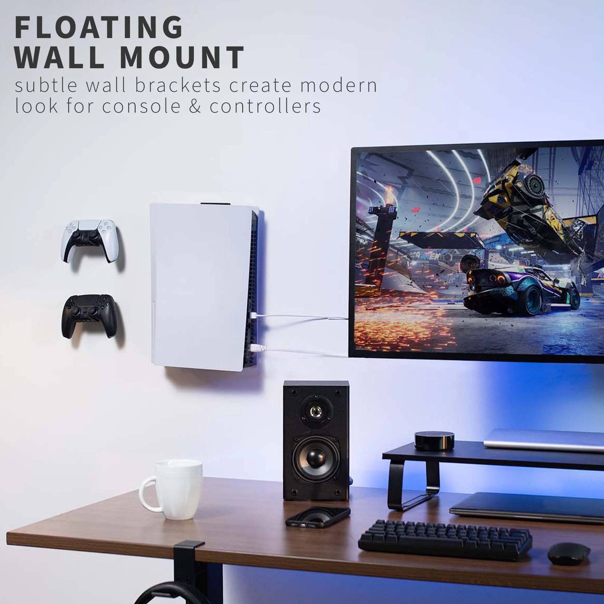 2-in-1 (Wall & Desk) Mount Designed for PS5 & PS5 Slim + 2 Controller Mounts - Image 5