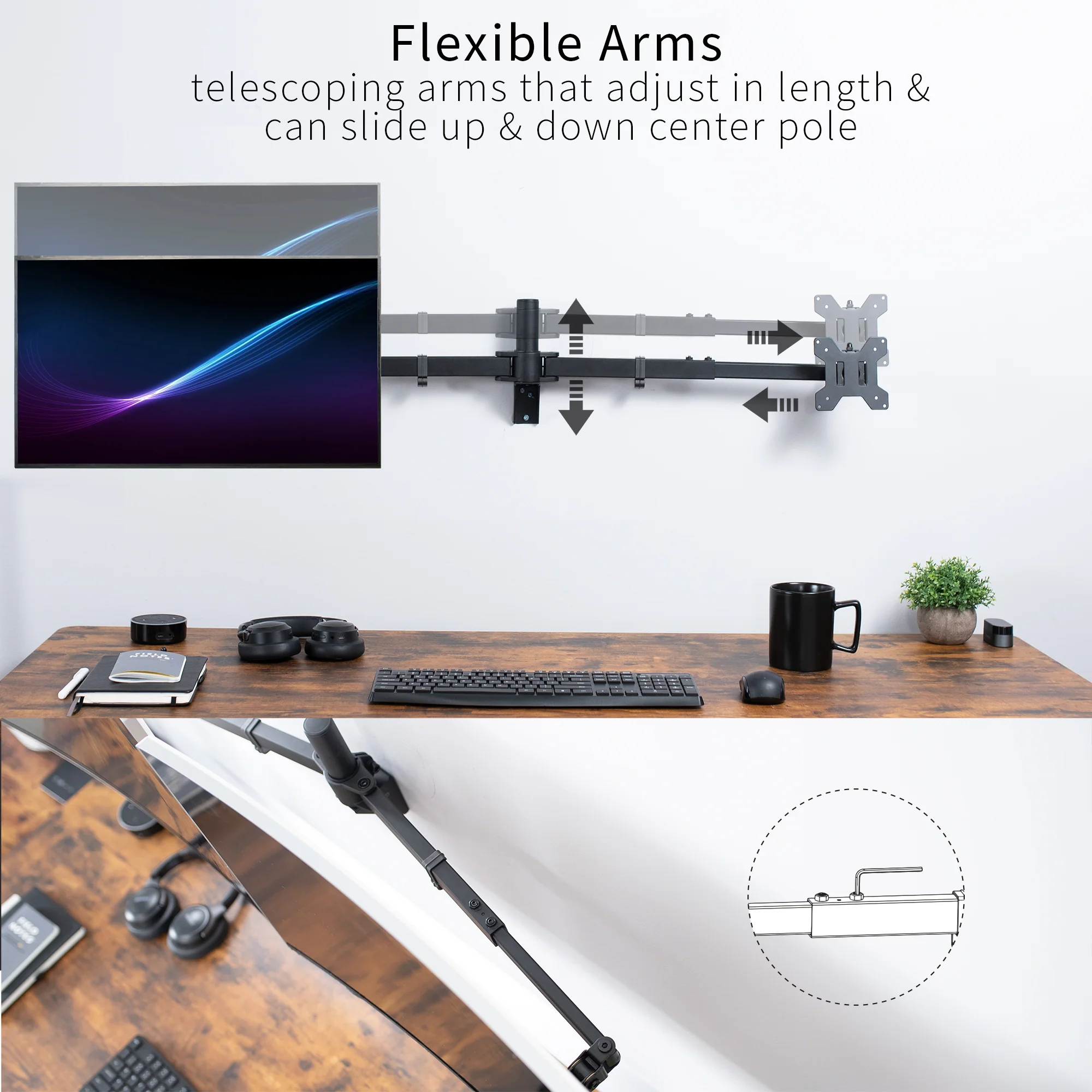 Telescoping Dual 27” to 38” Monitor Wall Mount - Image 5