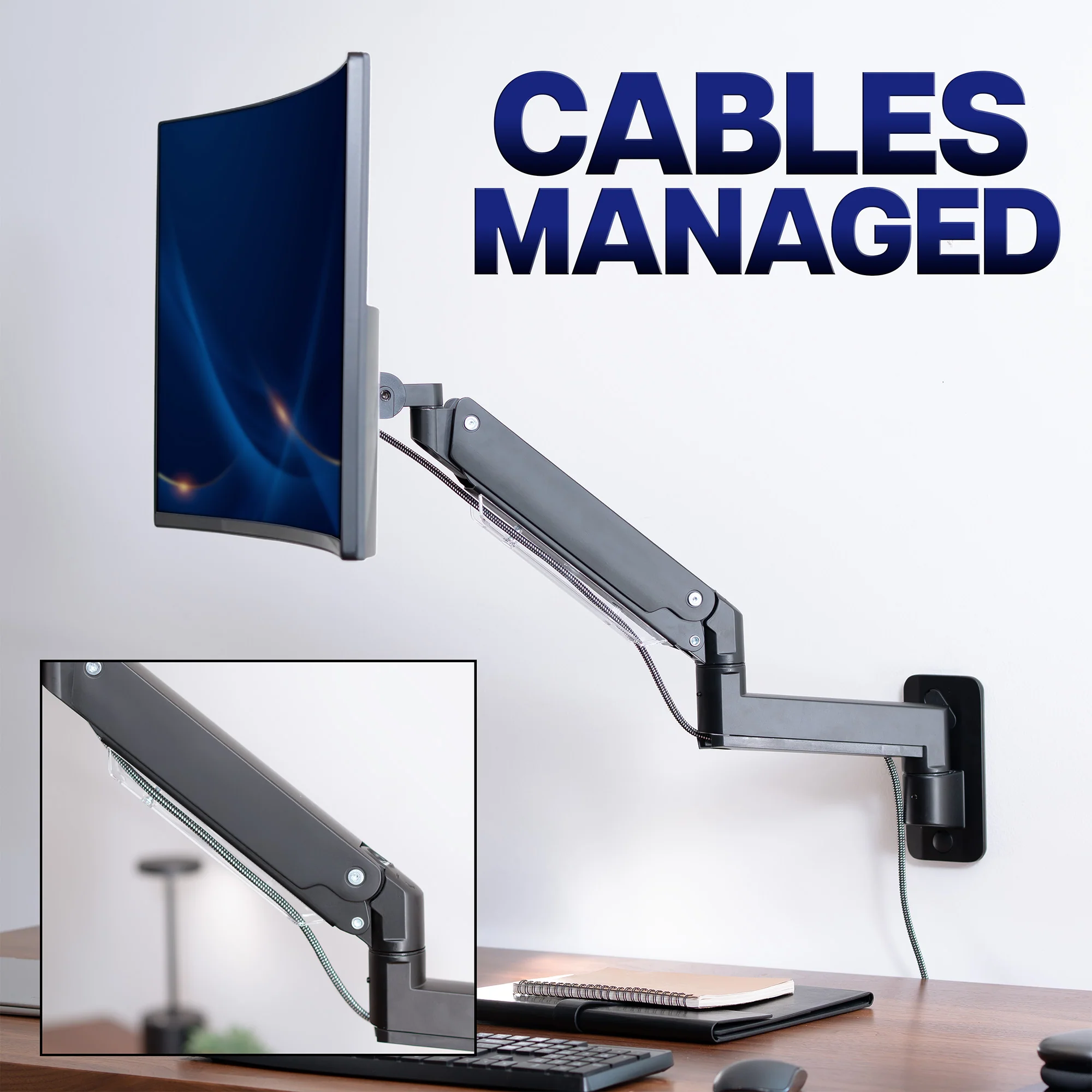 Pneumatic Arm Single Ultrawide Monitor Wall Mount - Up to 49" Screens - Image 8