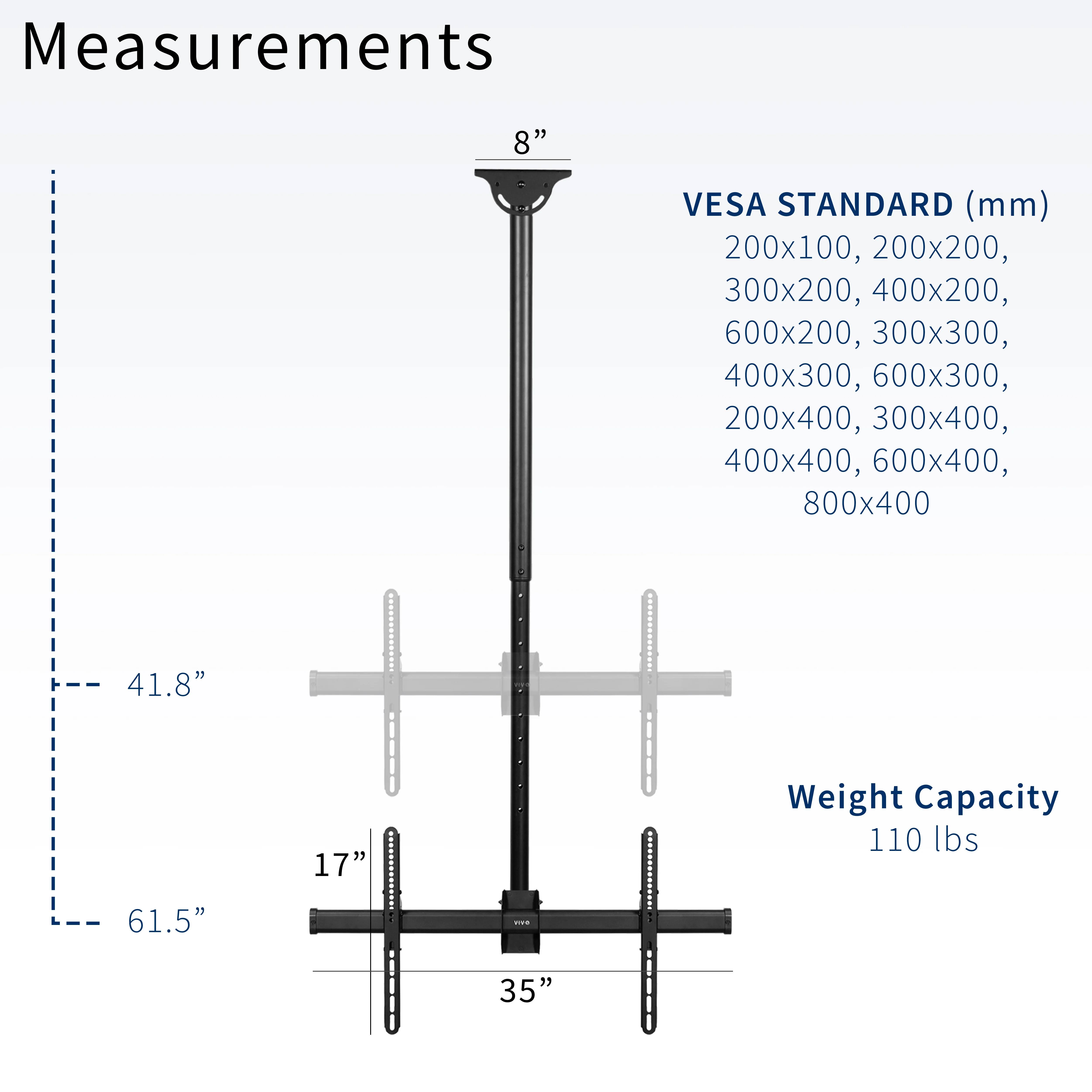 Large 37” to 90” TV Ceiling Mount with Extension Pole - Image 3