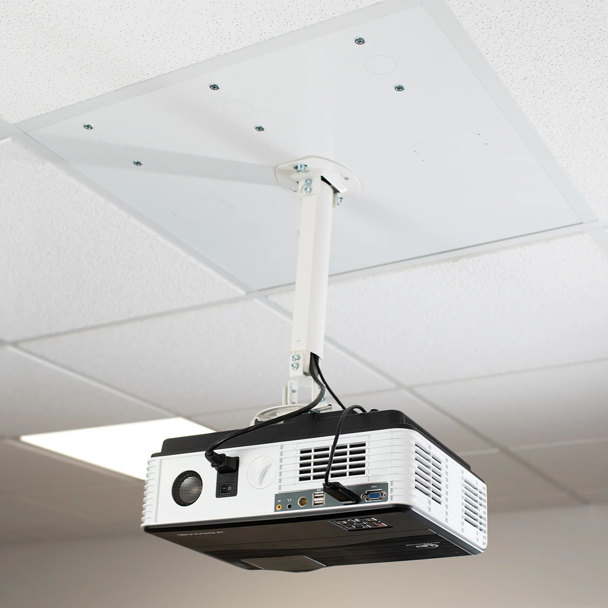 White Universal Drop Ceiling Height Adjustable Projector Mount - Image 2