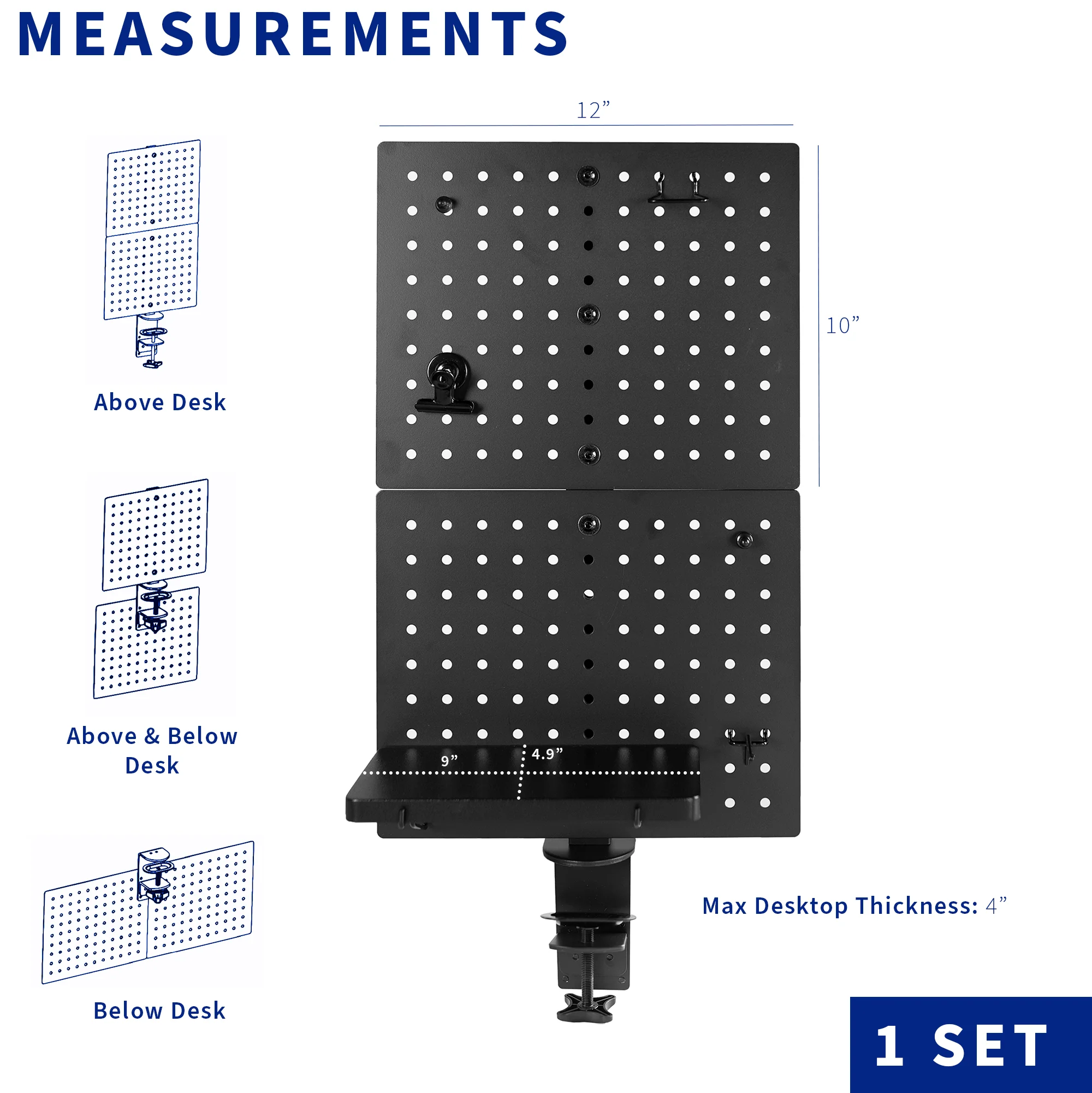 Clamp-on Desk Back Pegboard Panel & Accessory Holder - Image 3