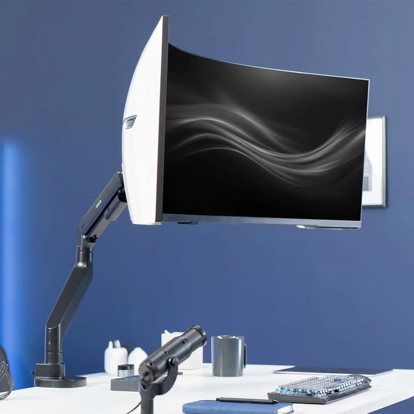 Pneumatic Arm Single Ultrawide Monitor Desk Mount - Up to 57" Screens - Image 2