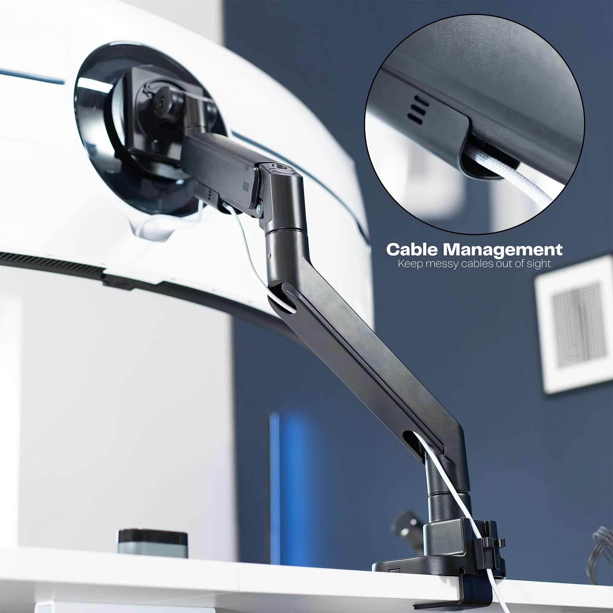 Pneumatic Arm Single Ultrawide Monitor Desk Mount - Up to 57" Screens - Image 8