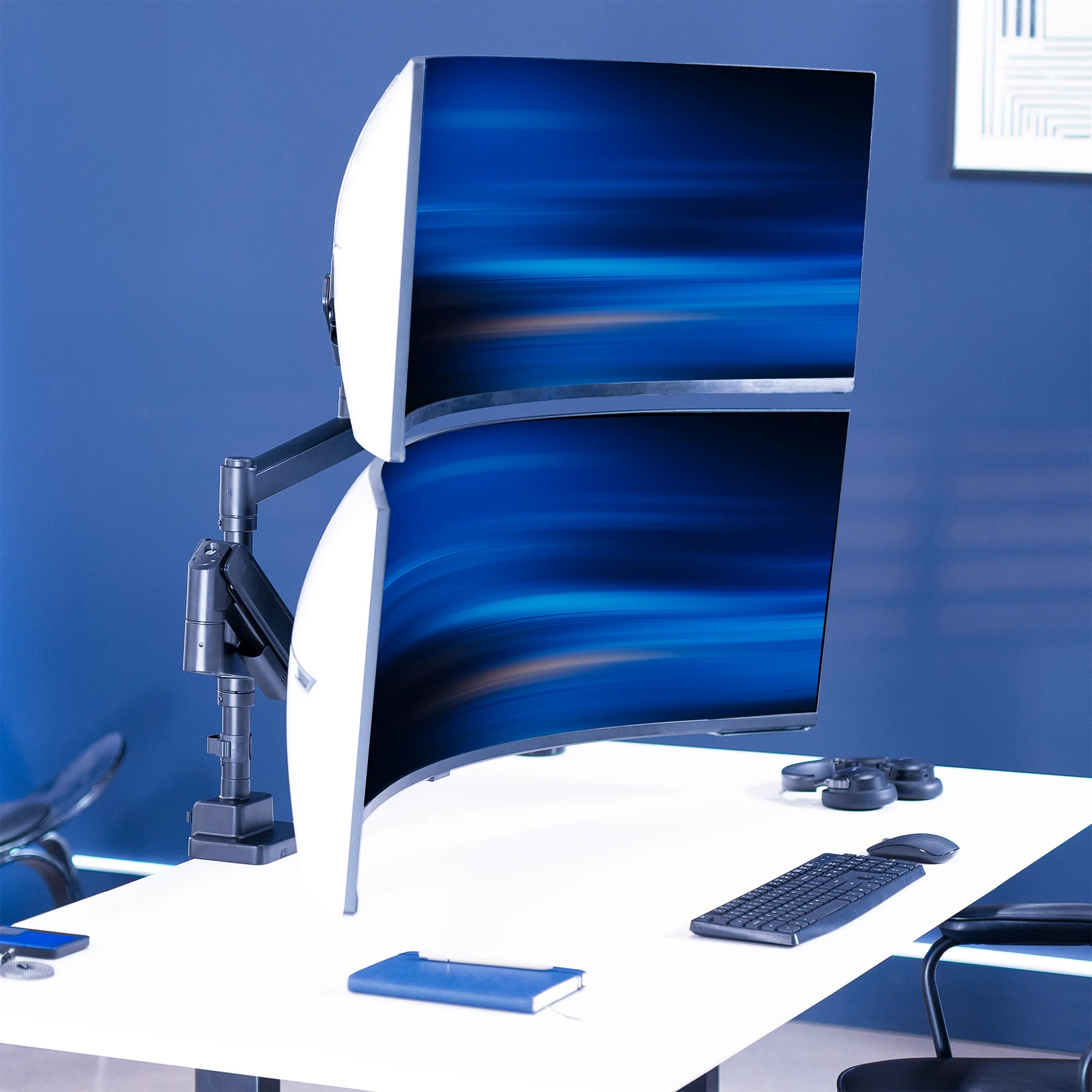 Pneumatic Arm Dual Ultrawide Monitor Desk Mount - Up to 57" Screens - Image 2