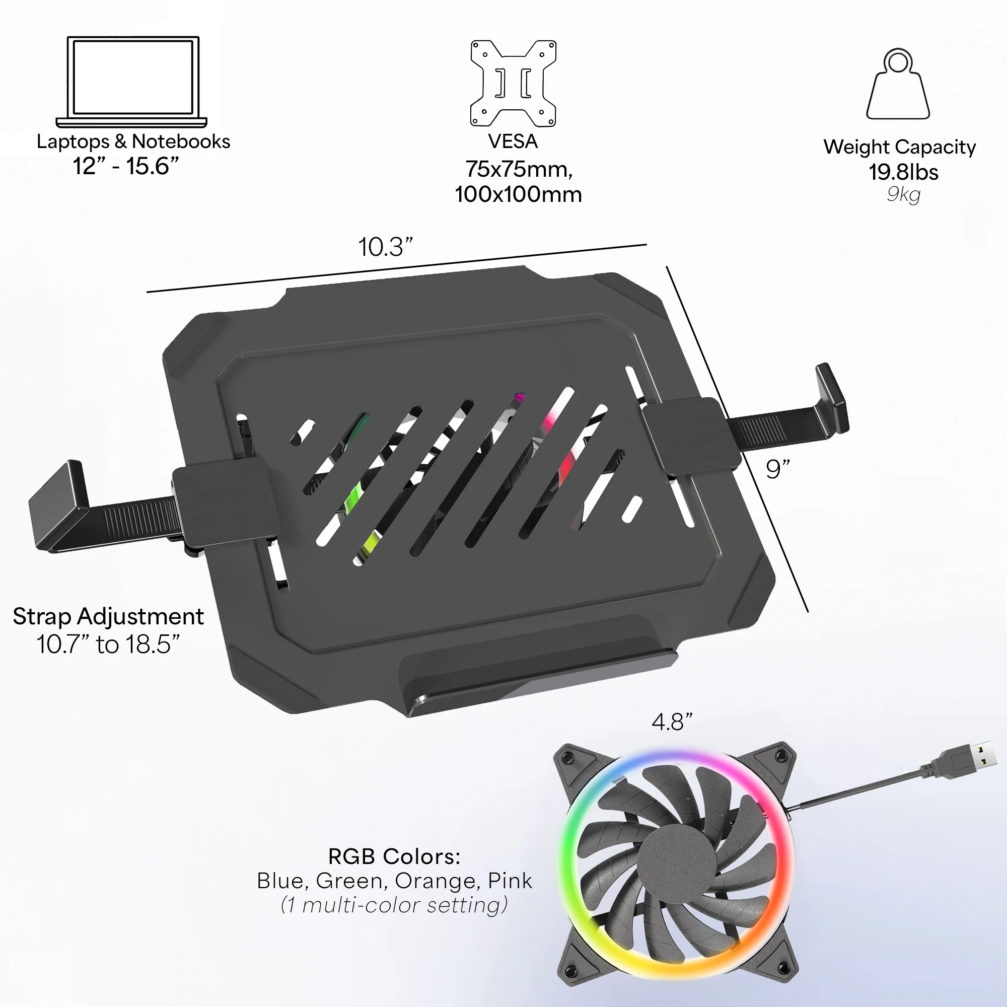 VESA Compatible Laptop Tray with RGB Fan - Image 4