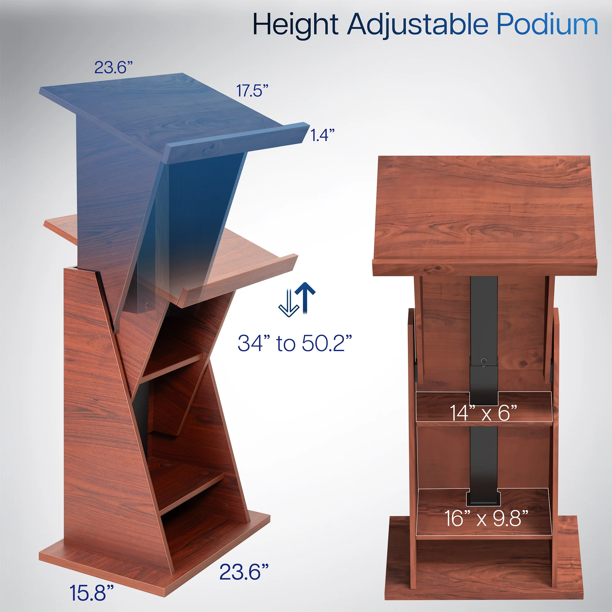 Dark Walnut Height Adjustable Podium - Image 4