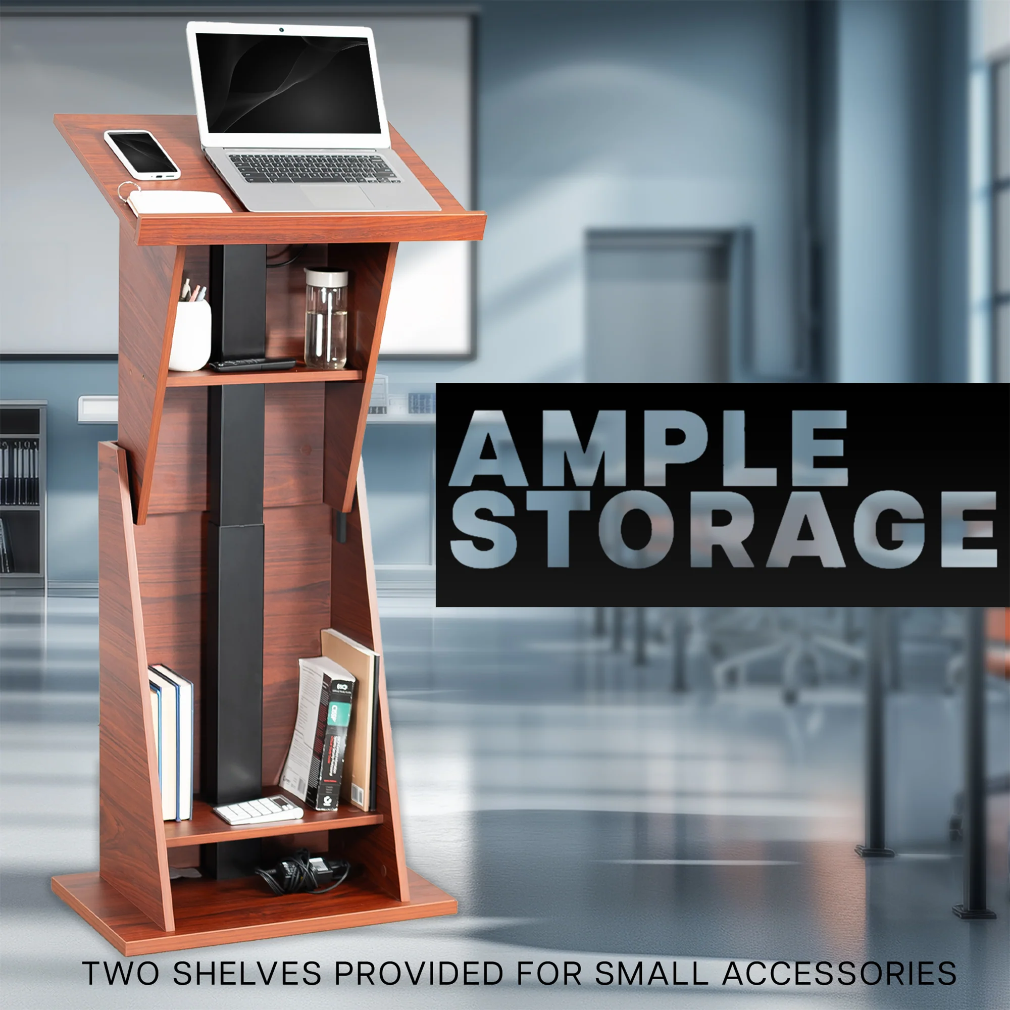 Dark Walnut Height Adjustable Podium - Image 5