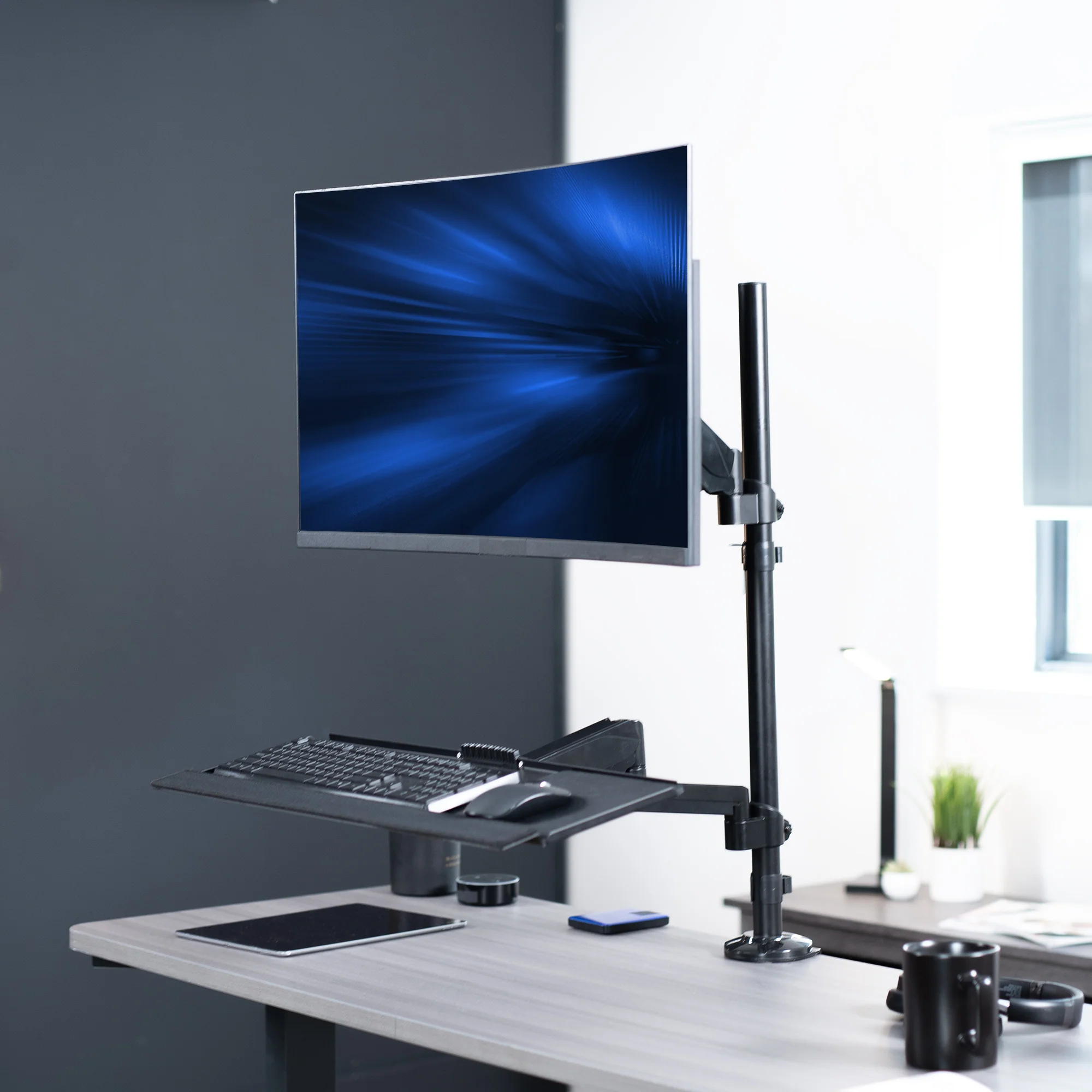 Single 17" to 32" Monitor Sit to Stand Desk Mount Workstation - Image 2