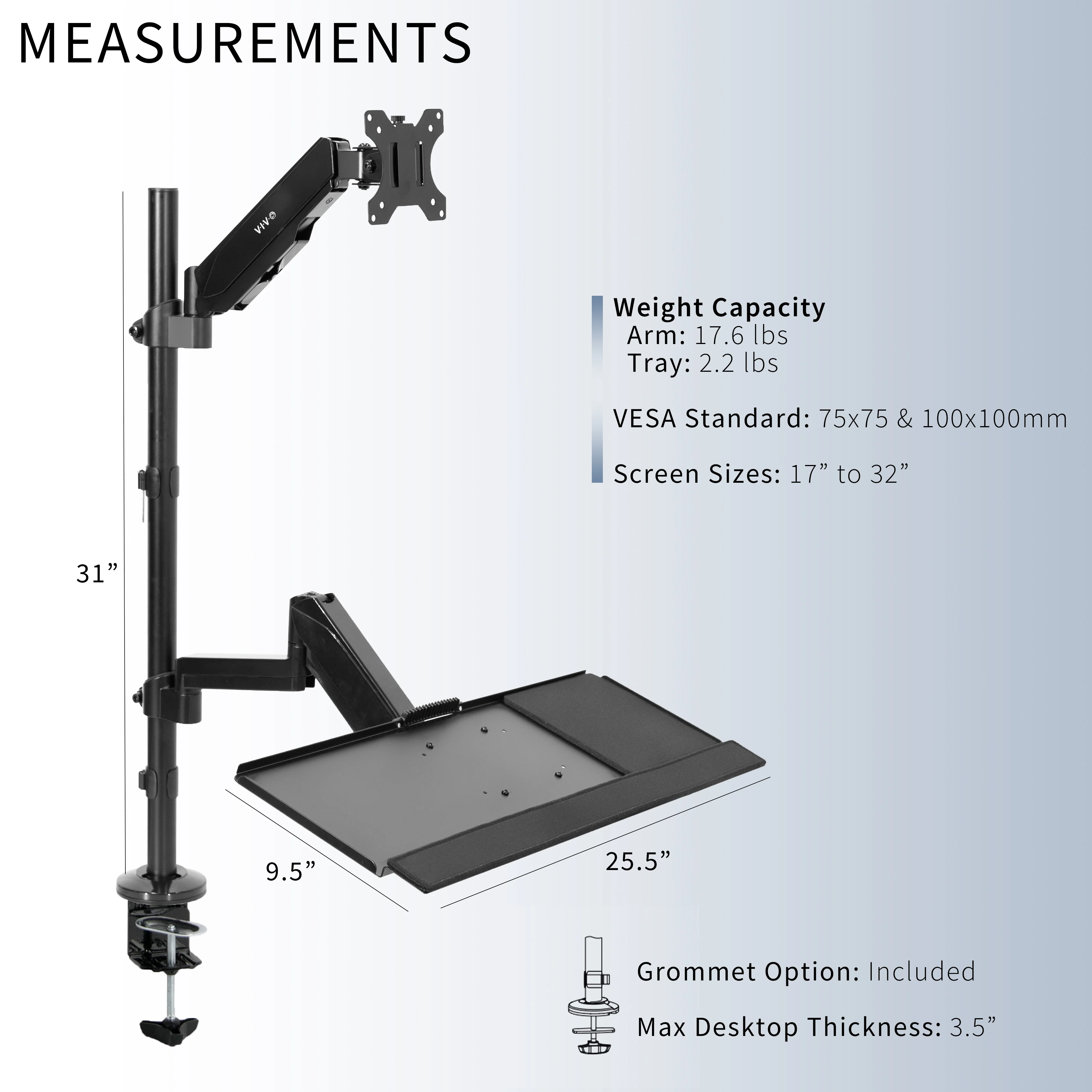 Single 17" to 32" Monitor Sit to Stand Desk Mount Workstation - Image 3