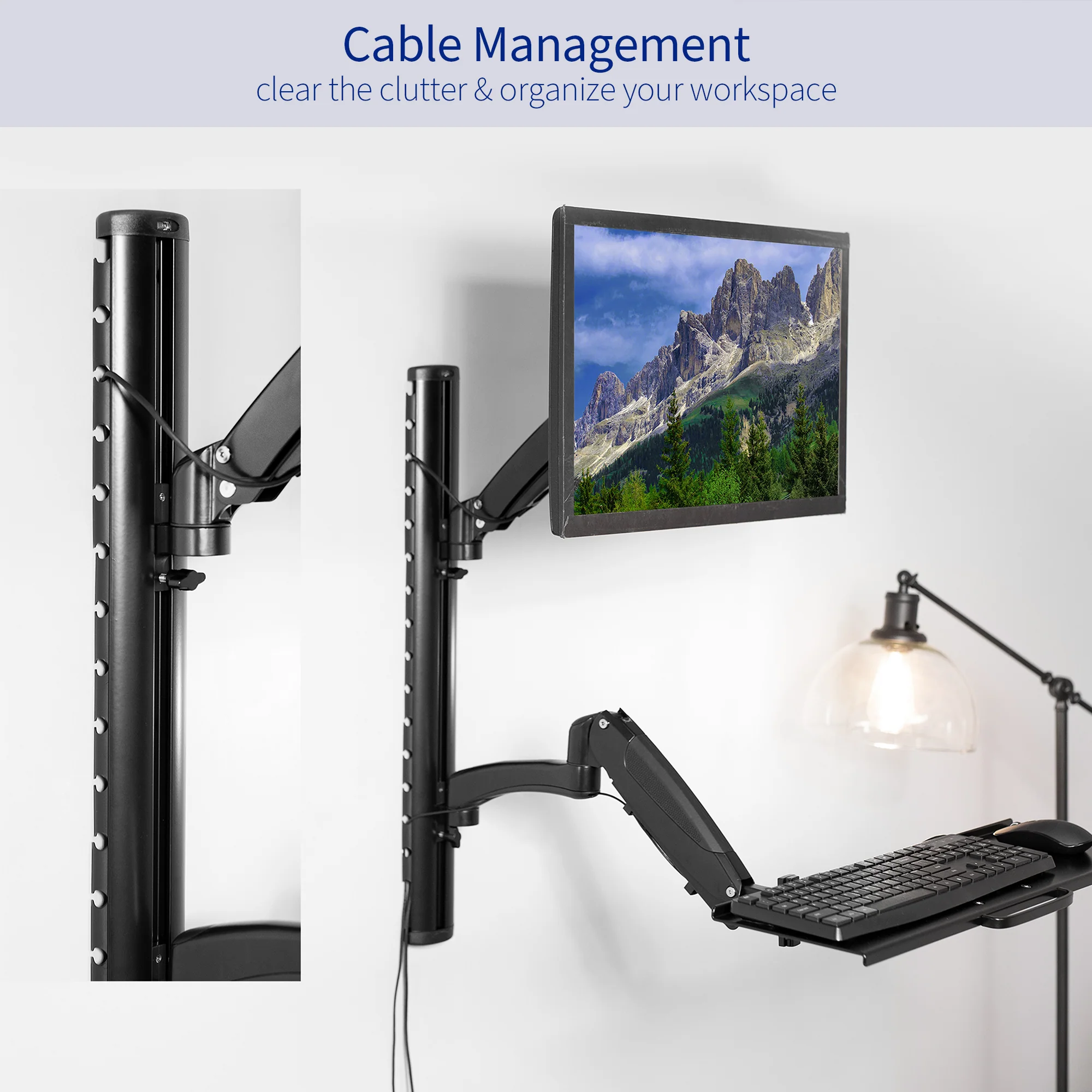 Single 13" to 27" Monitor Sit to Stand Wall Mount Workstation - Image 8
