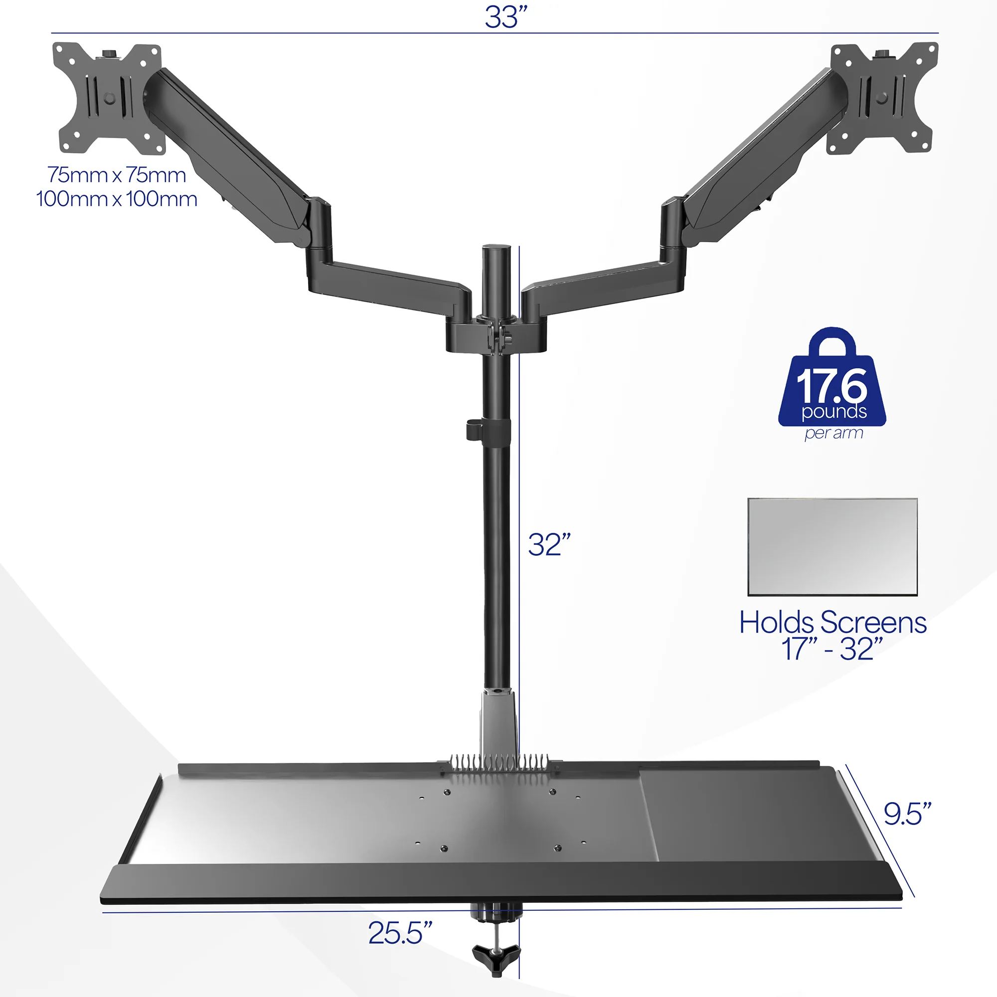Dual 17" to 32" Monitor Sit to Stand Desk Mount Workstation - Image 3