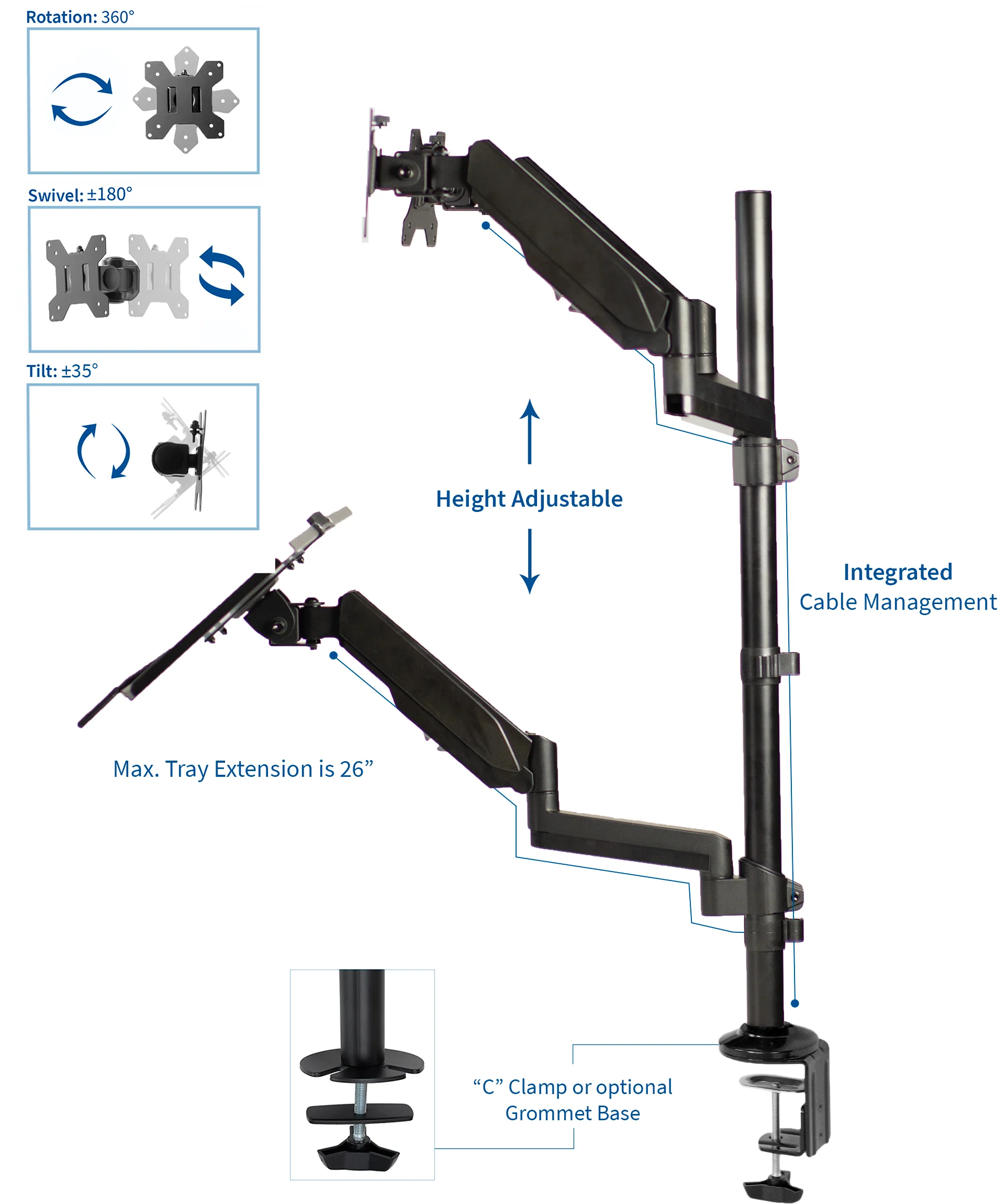 Dual 17" to 32" Monitor Sit to Stand Desk Mount Workstation - Image 4