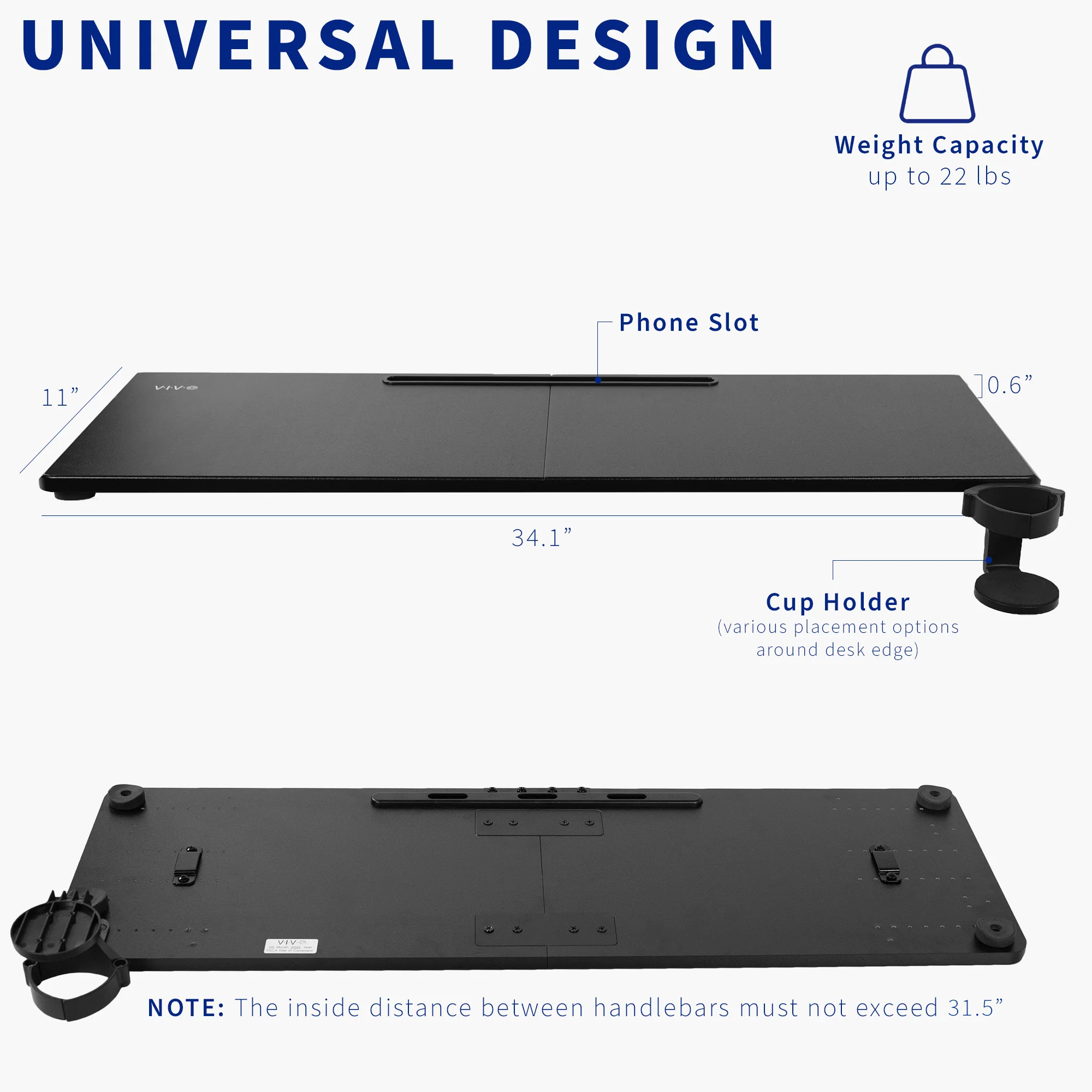 31" Laptop Tray Treadmill Attachment with Cup Holder & Phone Slot - Image 3