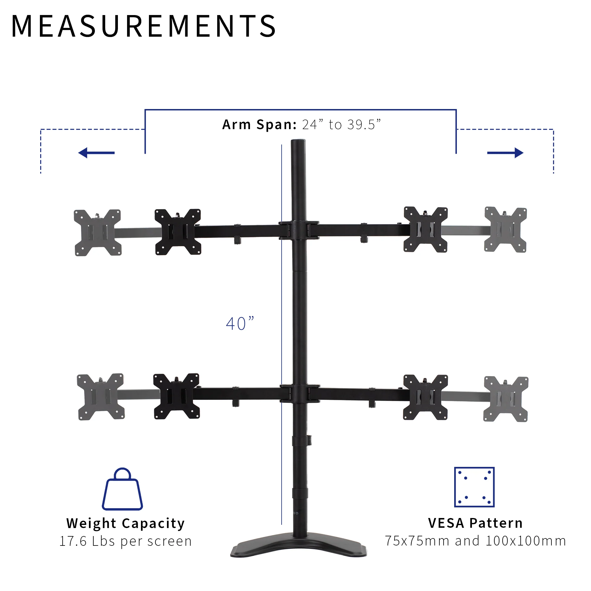 Telescoping Quad 27” to 38” Monitor Desk Stand - Image 6