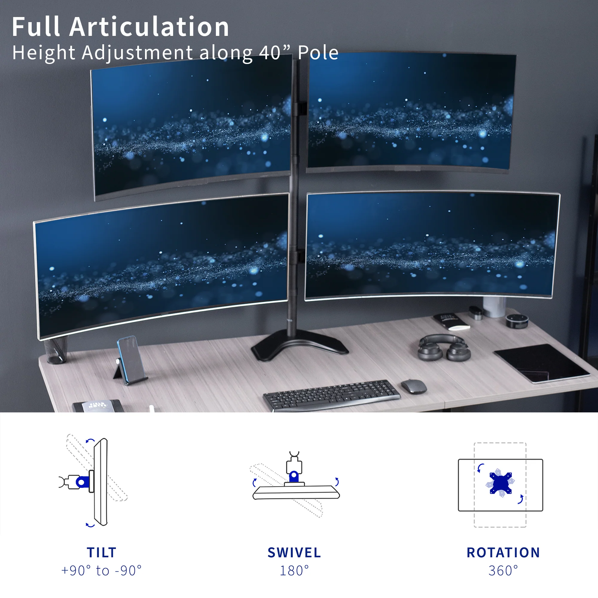 Telescoping Quad 27” to 38” Monitor Desk Stand - Image 7