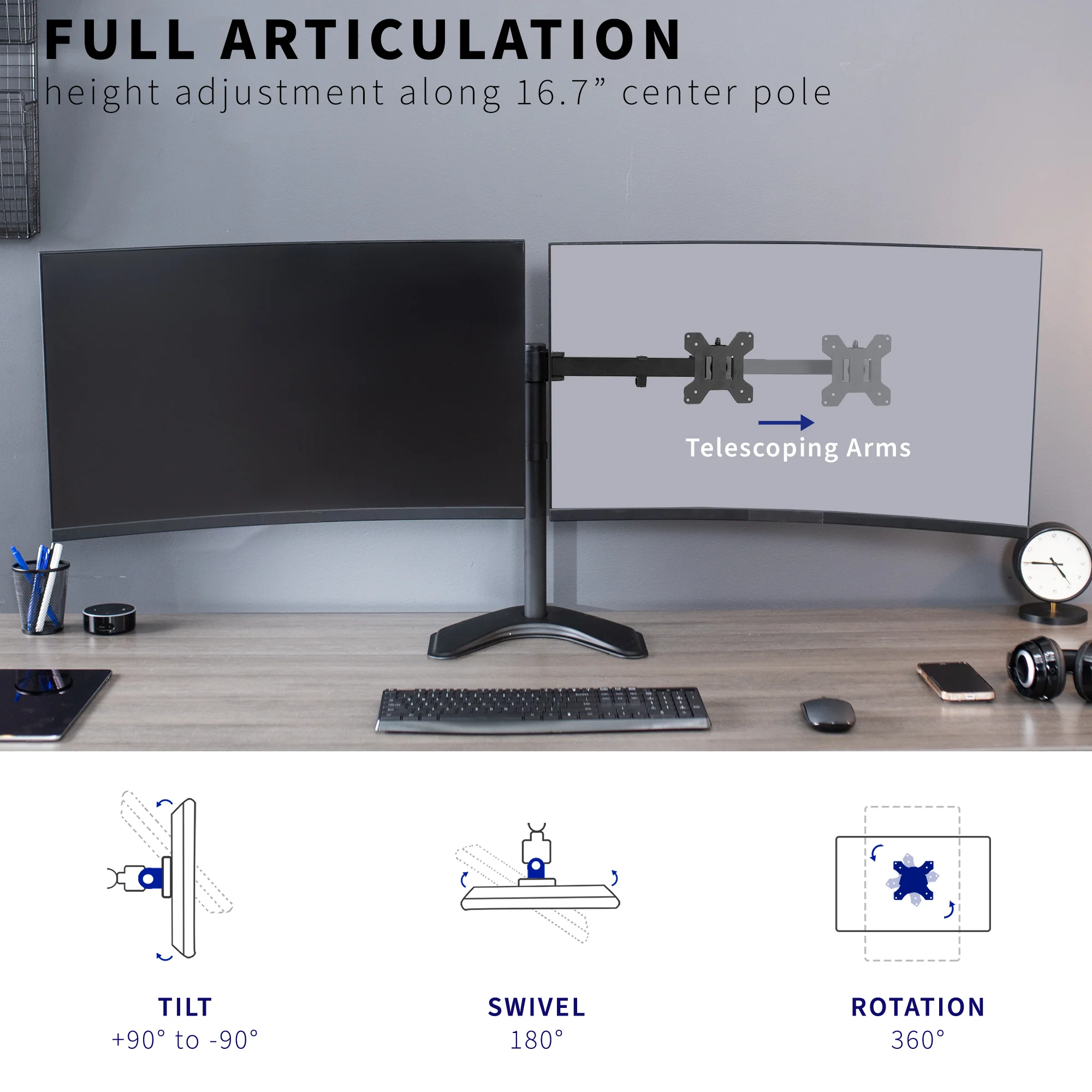 Telescoping Dual 27” to 38” Monitor Desk Stand - Image 5