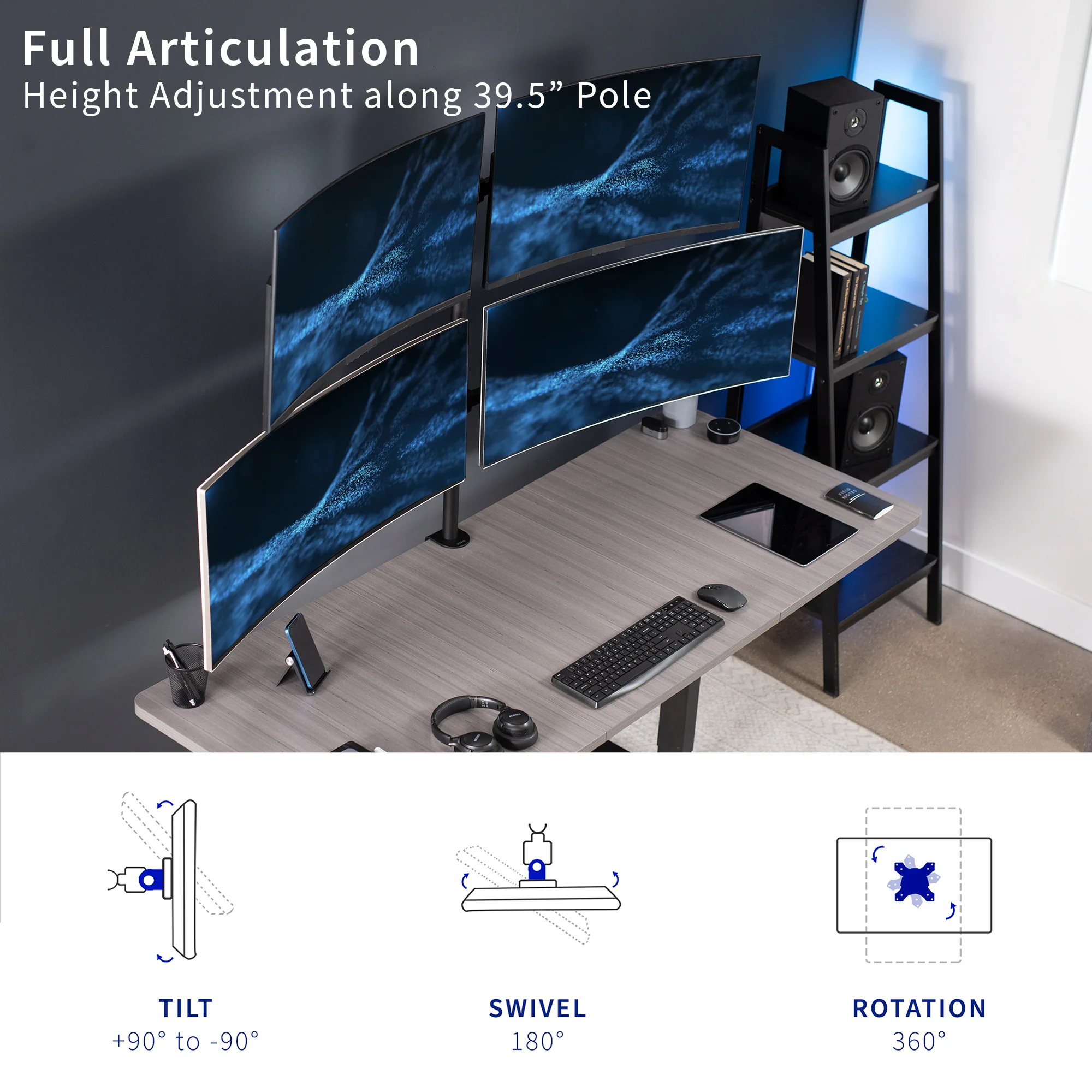Telescoping Quad 27” to 38” Monitor Desk Mount - Image 7
