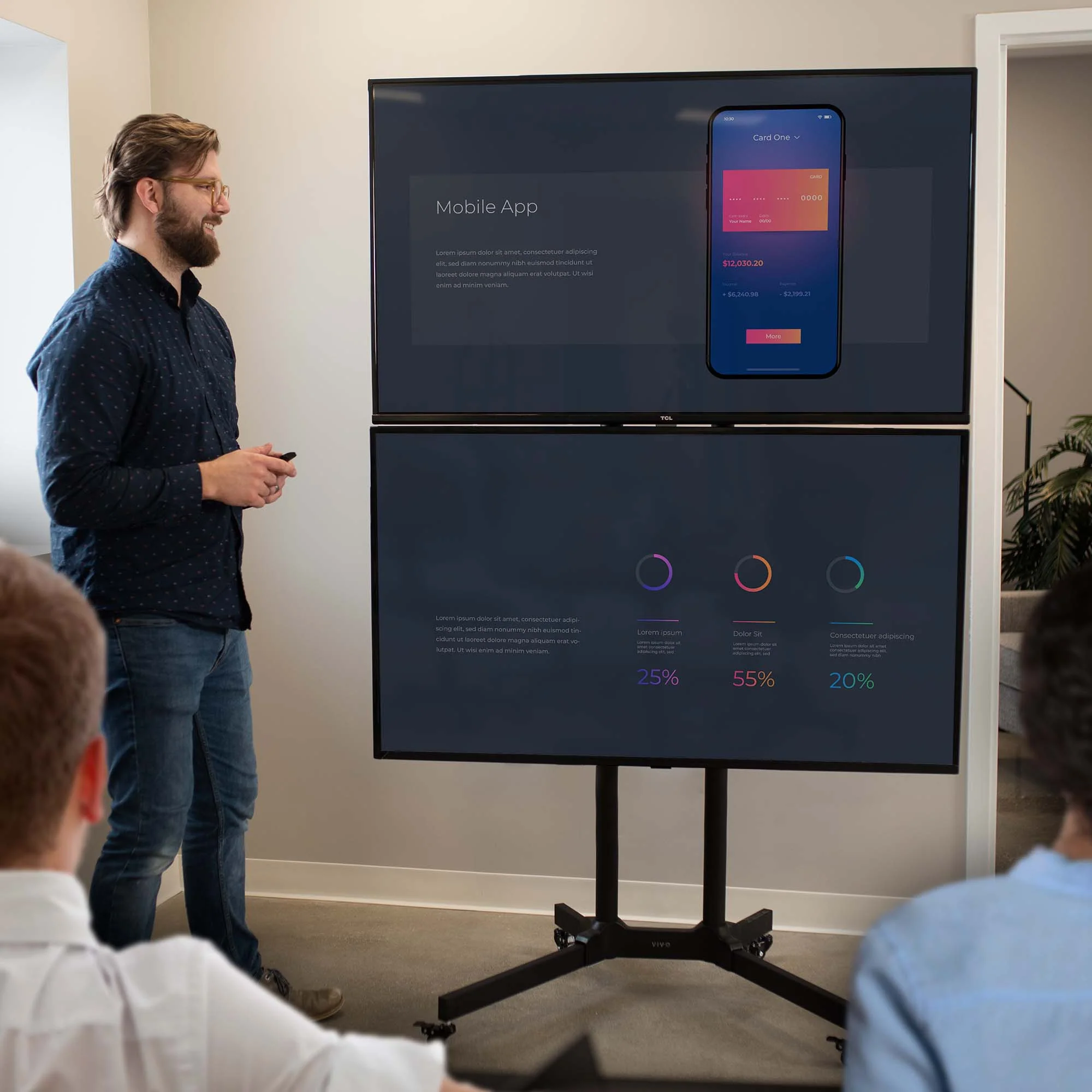 Dual Screen Cart for 32" to 65" TVs - Image 2