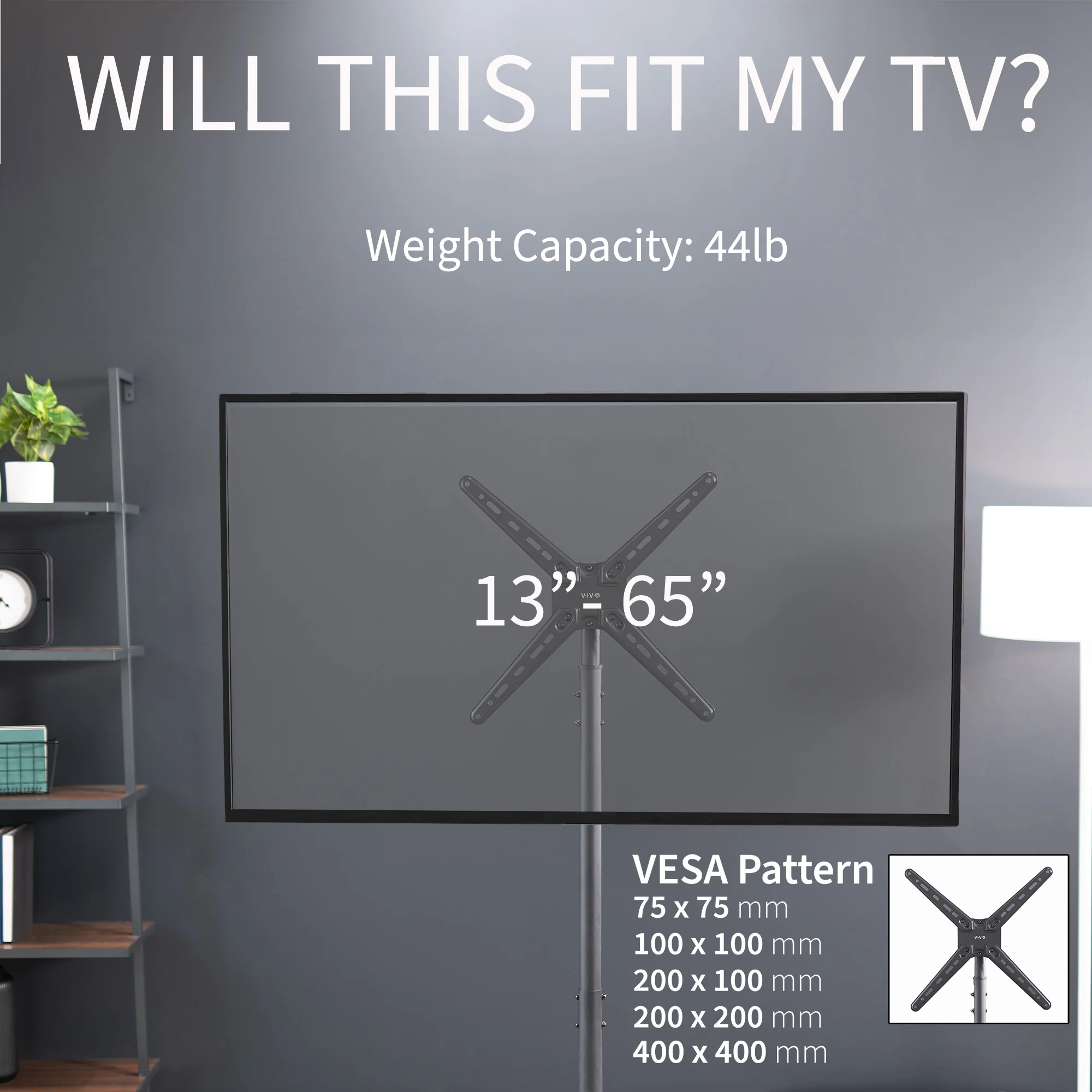 Height Adjustable TV Floor Stand - Up to 65" Screens - Image 11