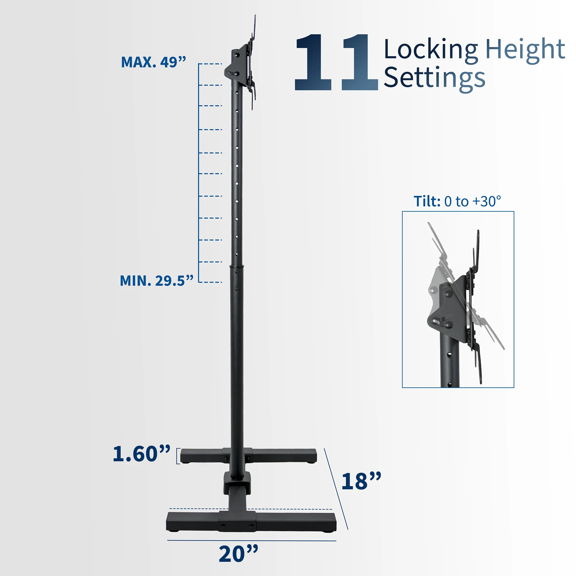 Height Adjustable TV Floor Stand - Up to 65" Screens - Image 3