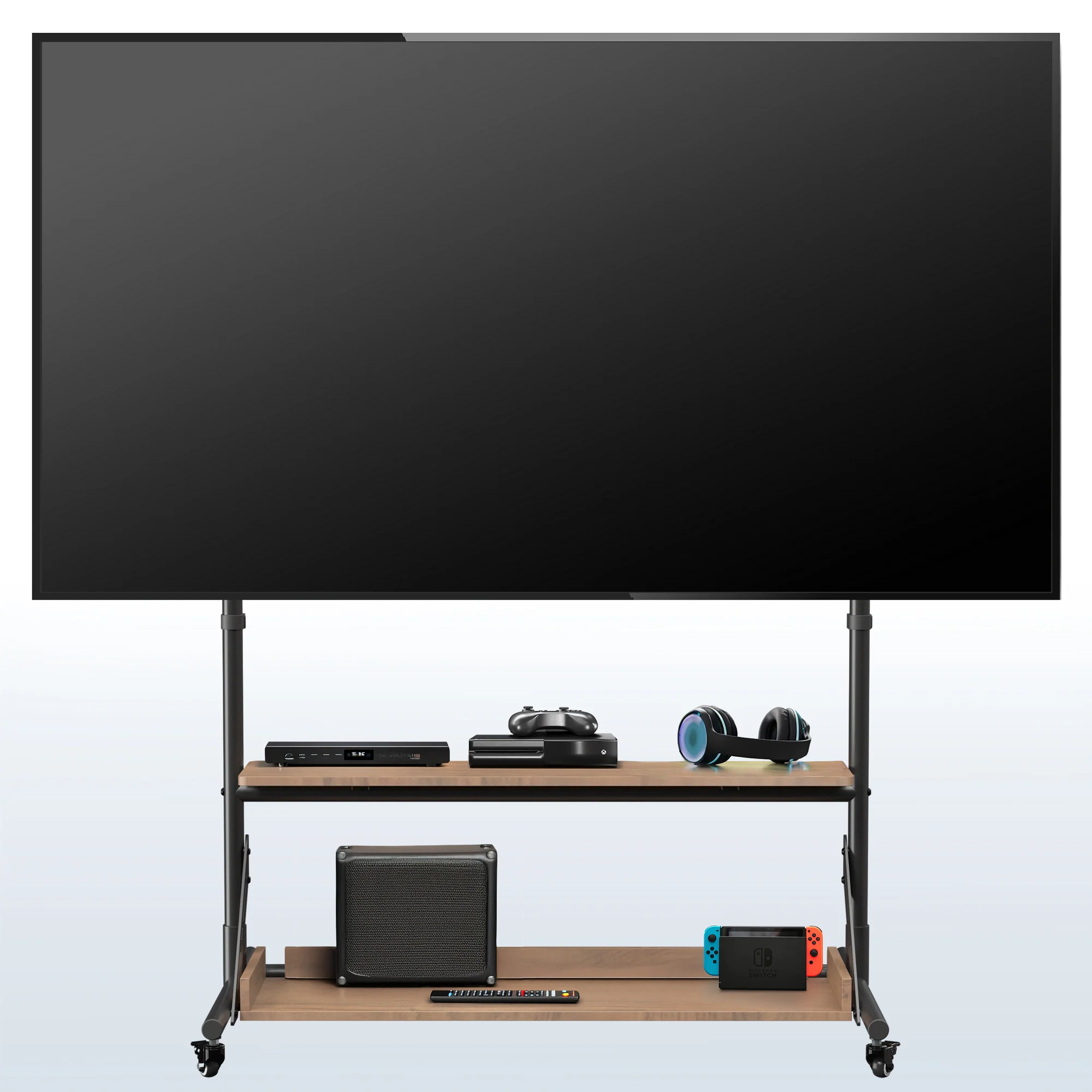 Heavy Duty TV Cart with Dark Wood Shelves