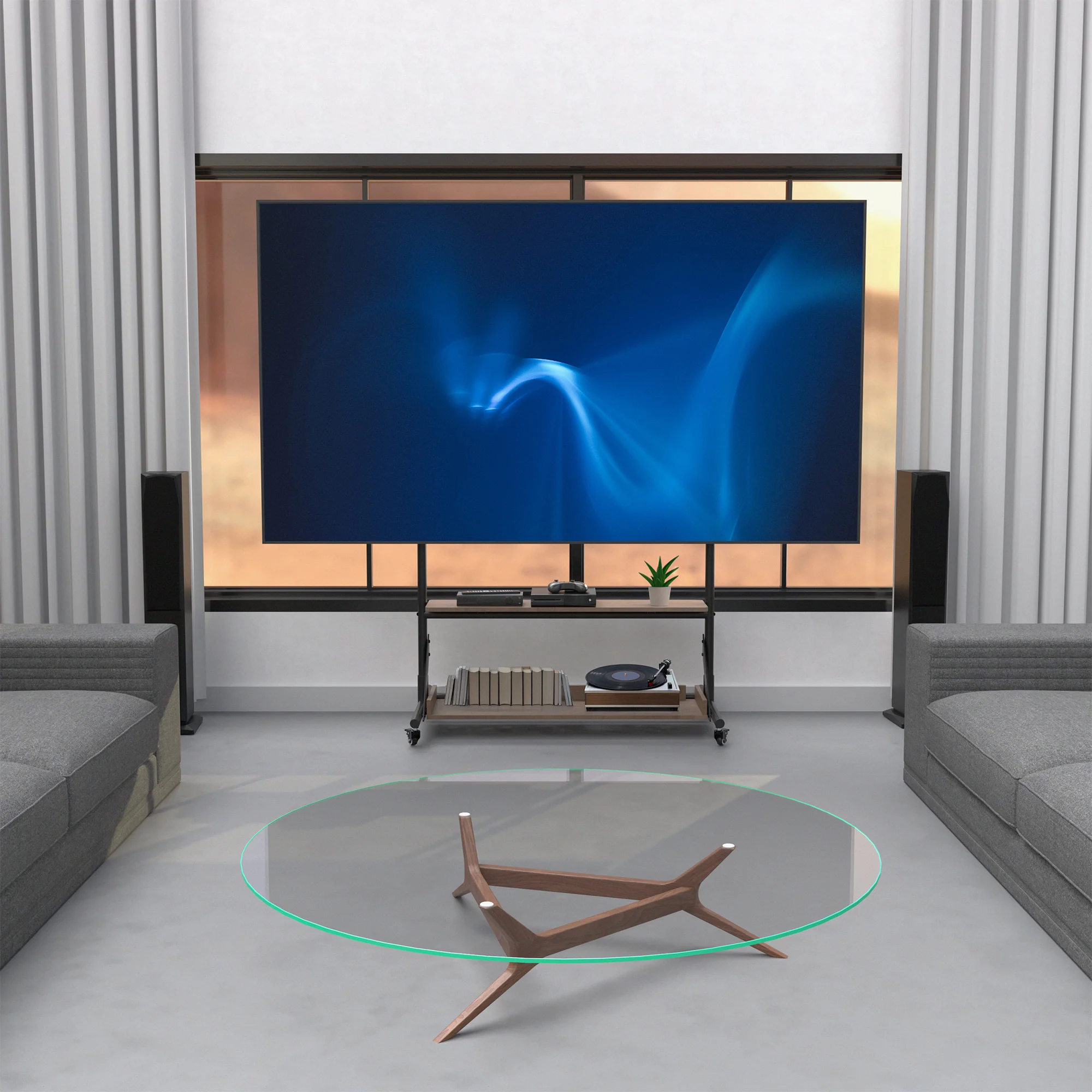 Heavy Duty TV Cart with Dark Wood Shelves - Image 2