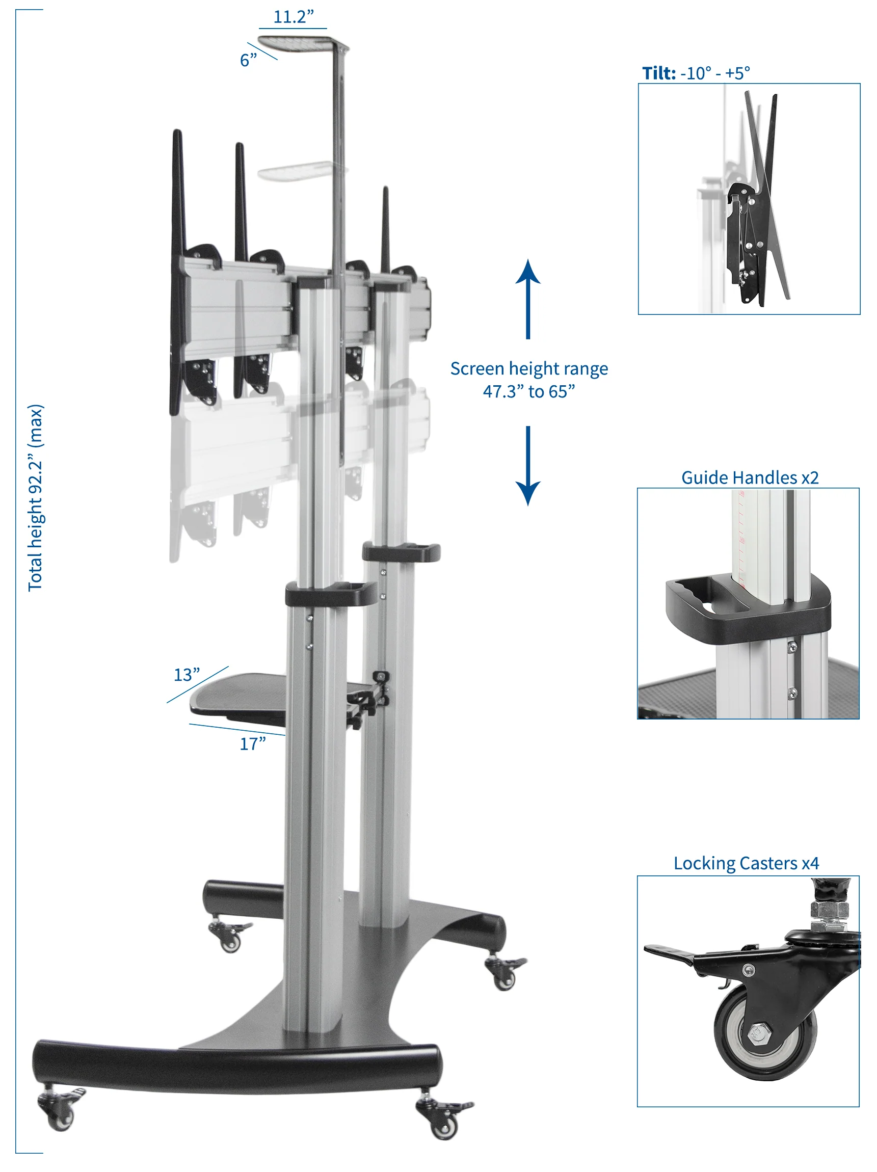 Aluminum TV Cart for 32” to 70” Screens - Image 4