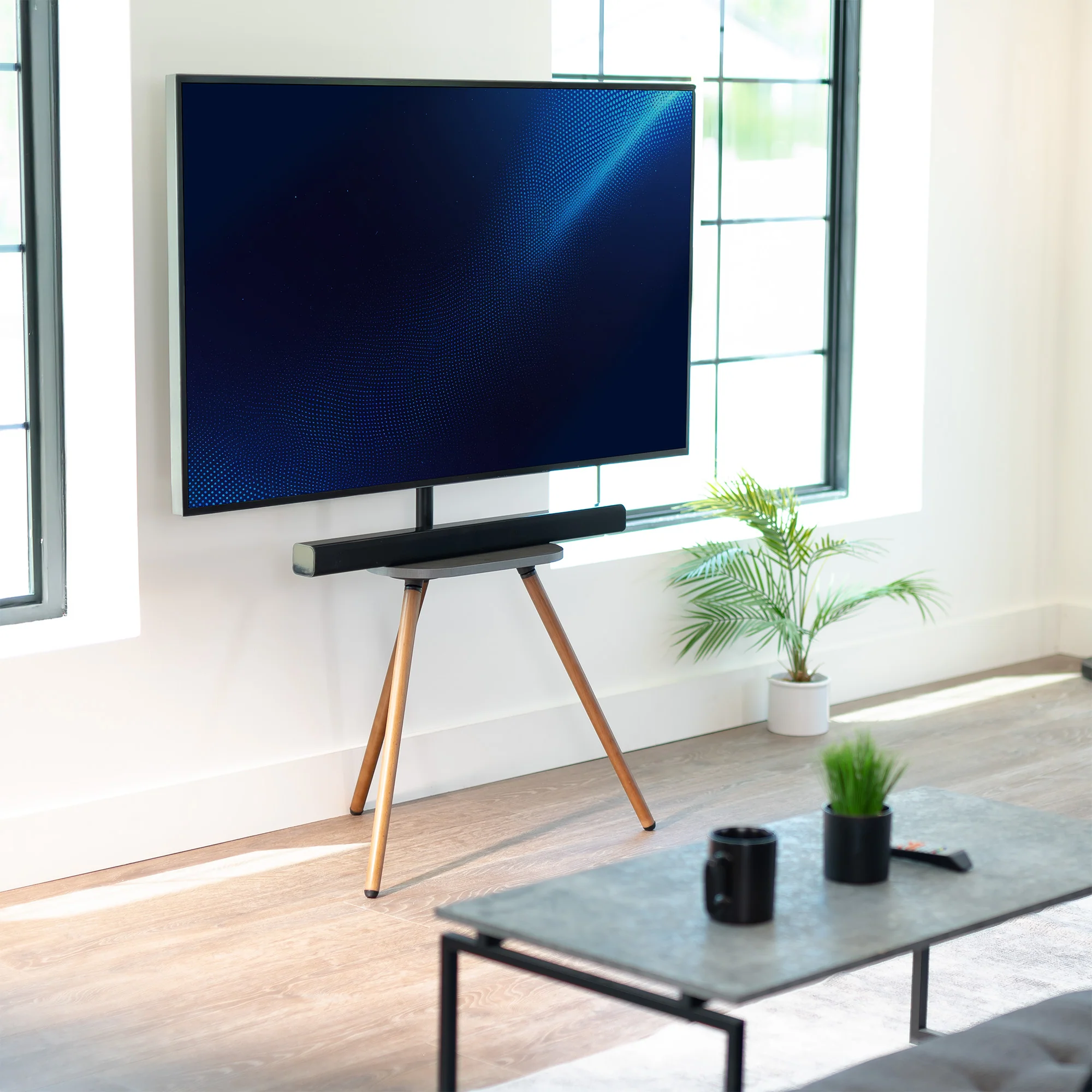 Dark Walnut Easel Studio TV Stand with Shelf - Image 2