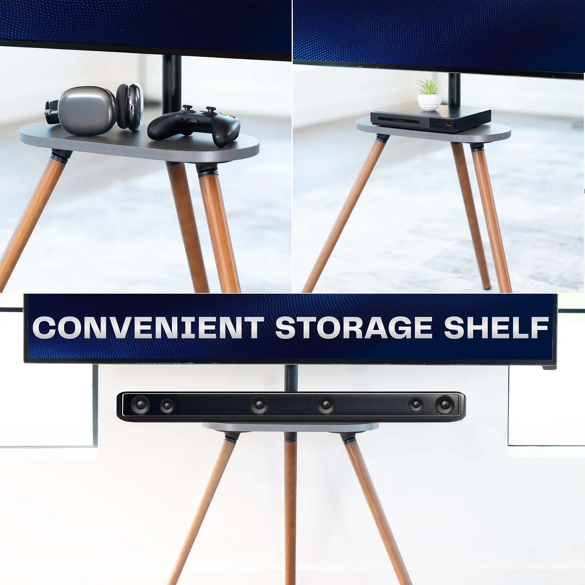 Dark Walnut Easel Studio TV Stand with Shelf - Image 7