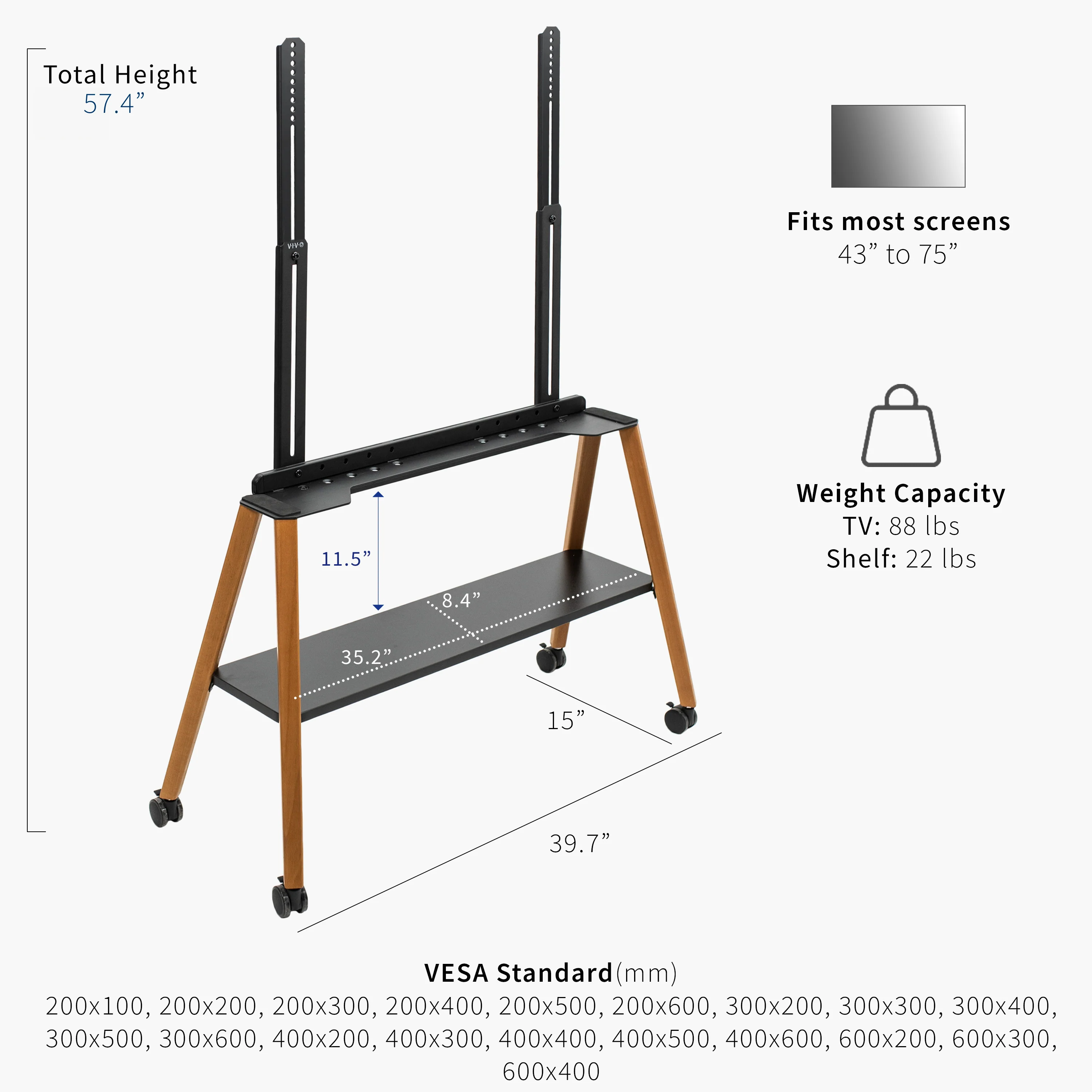 Mobile Easel TV Stand with Shelf for 43” to 75” TVs - Image 4
