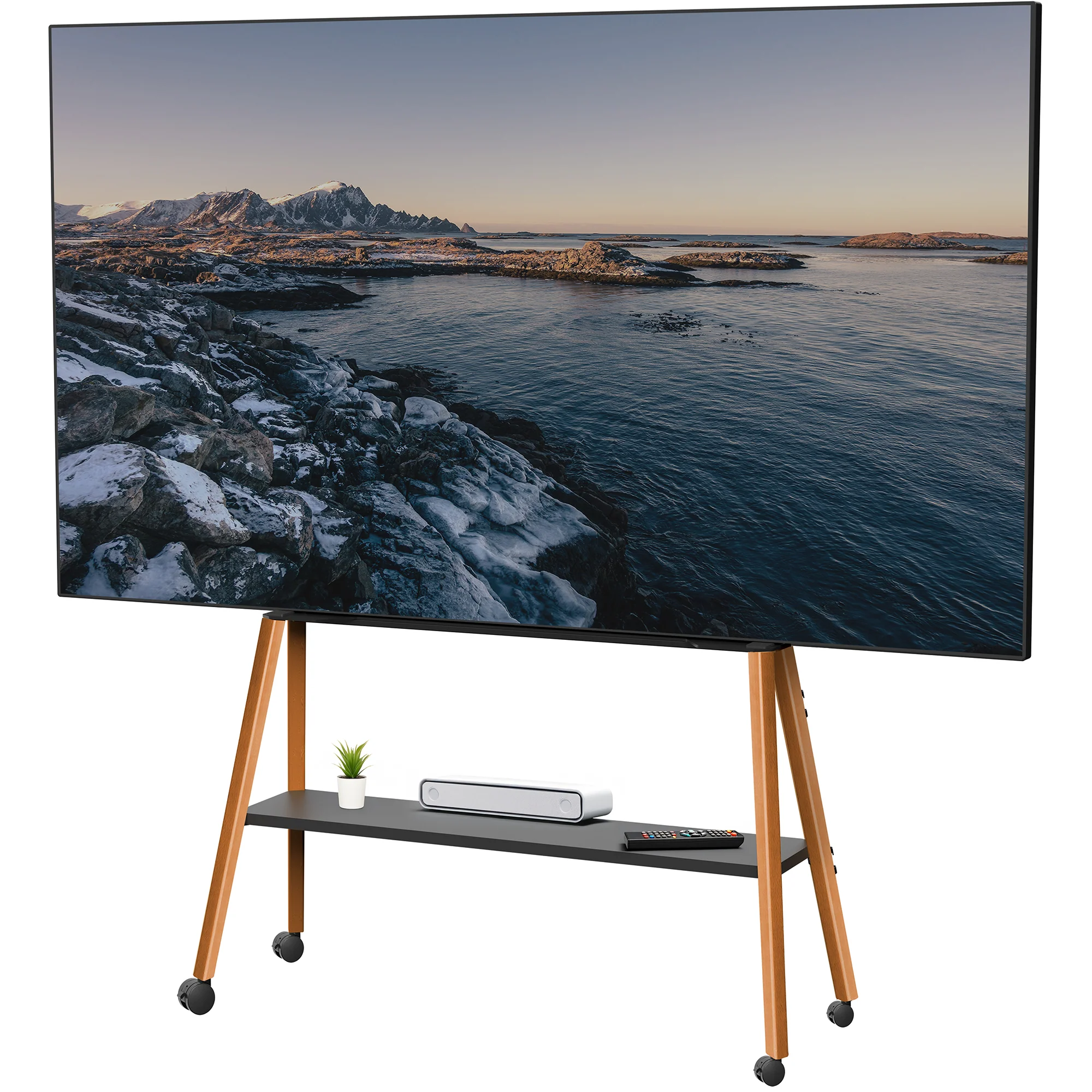 Mobile Easel TV Stand with Shelf for 43” to 75” TVs - Image 9