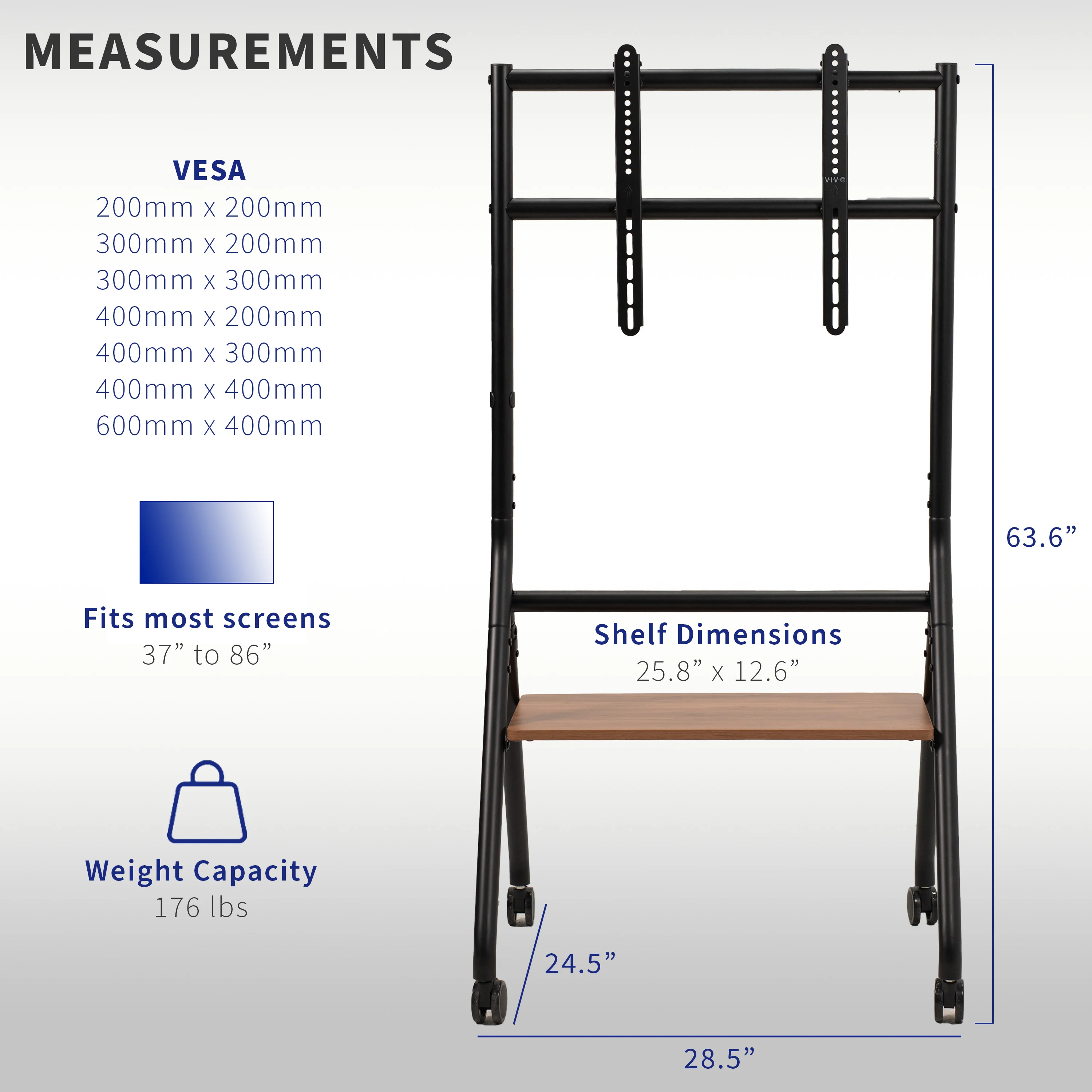 Mobile Studio TV Stand with Shelf for 37” to 86” TVs - Image 3