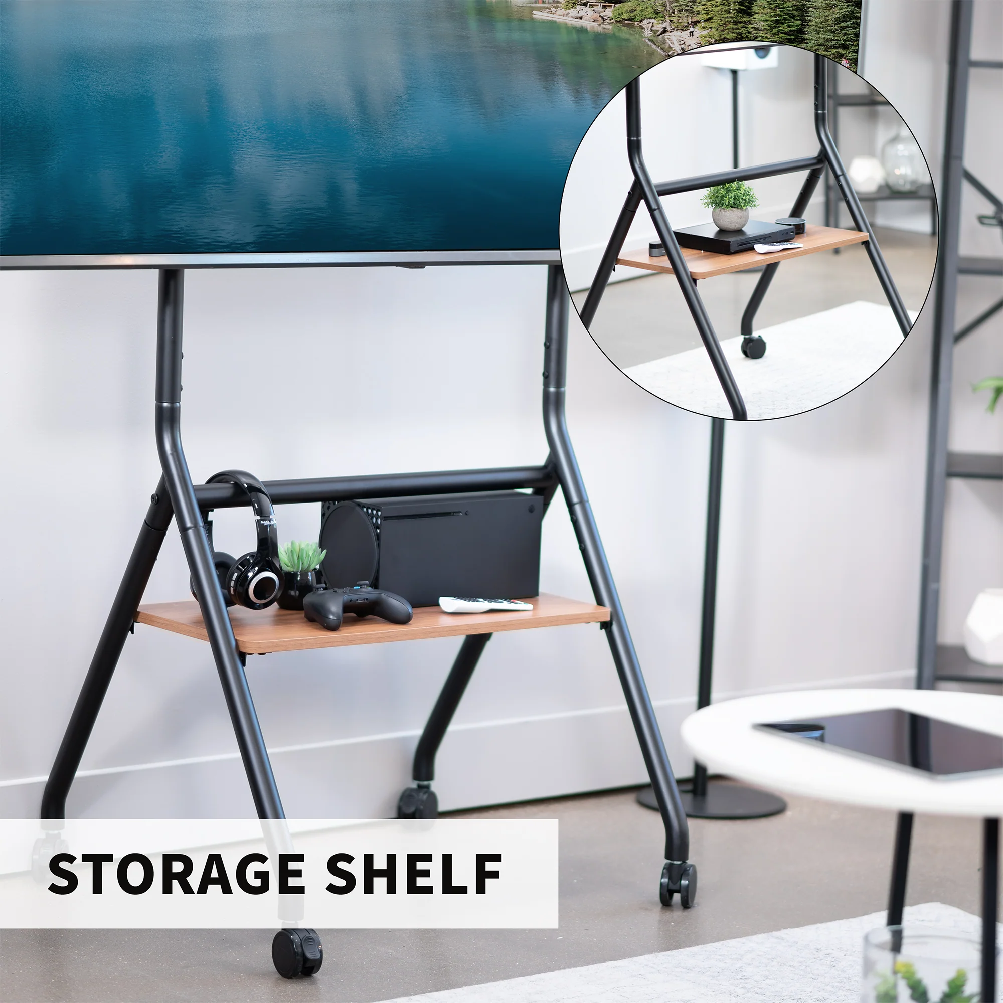 Mobile Studio TV Stand with Shelf for 37” to 86” TVs - Image 5