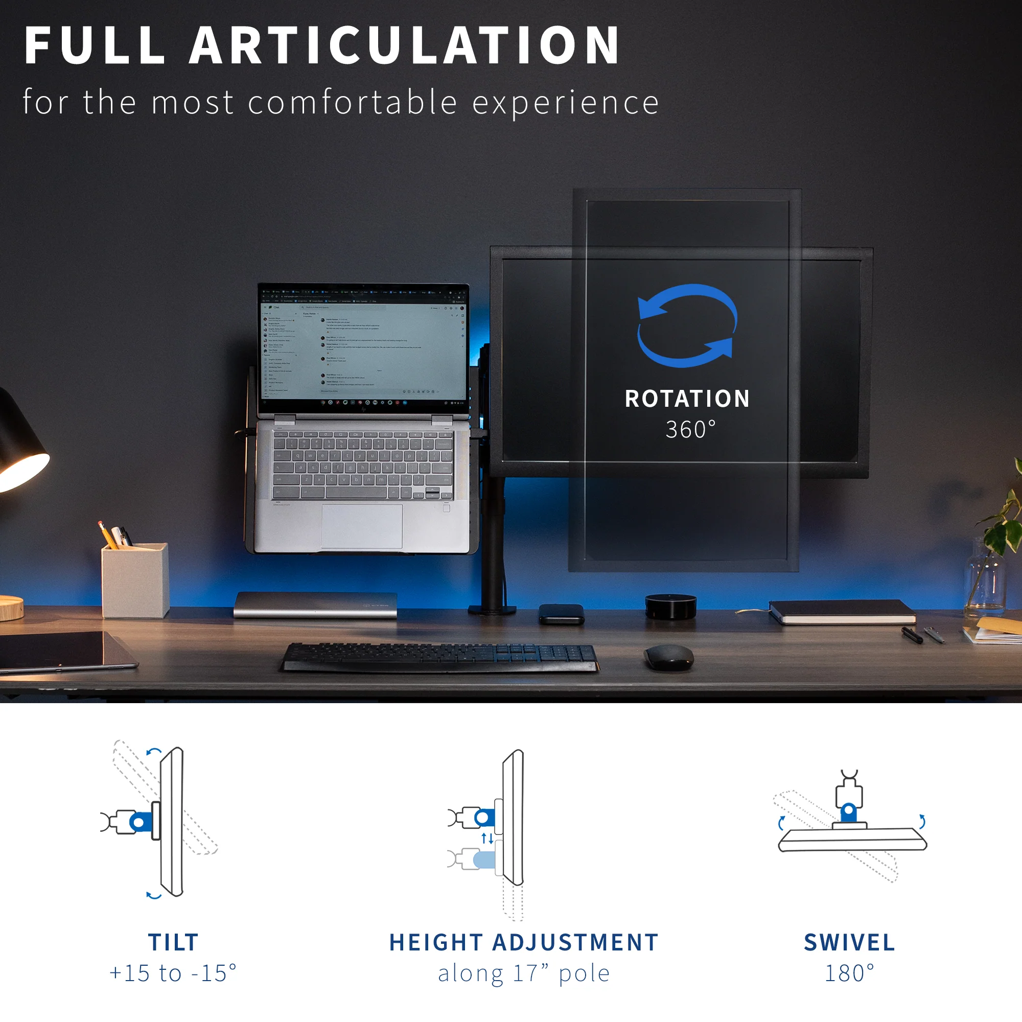 Single Monitor and Laptop Desk Mount - Up to 32" Screens, 17" Laptops - Image 5
